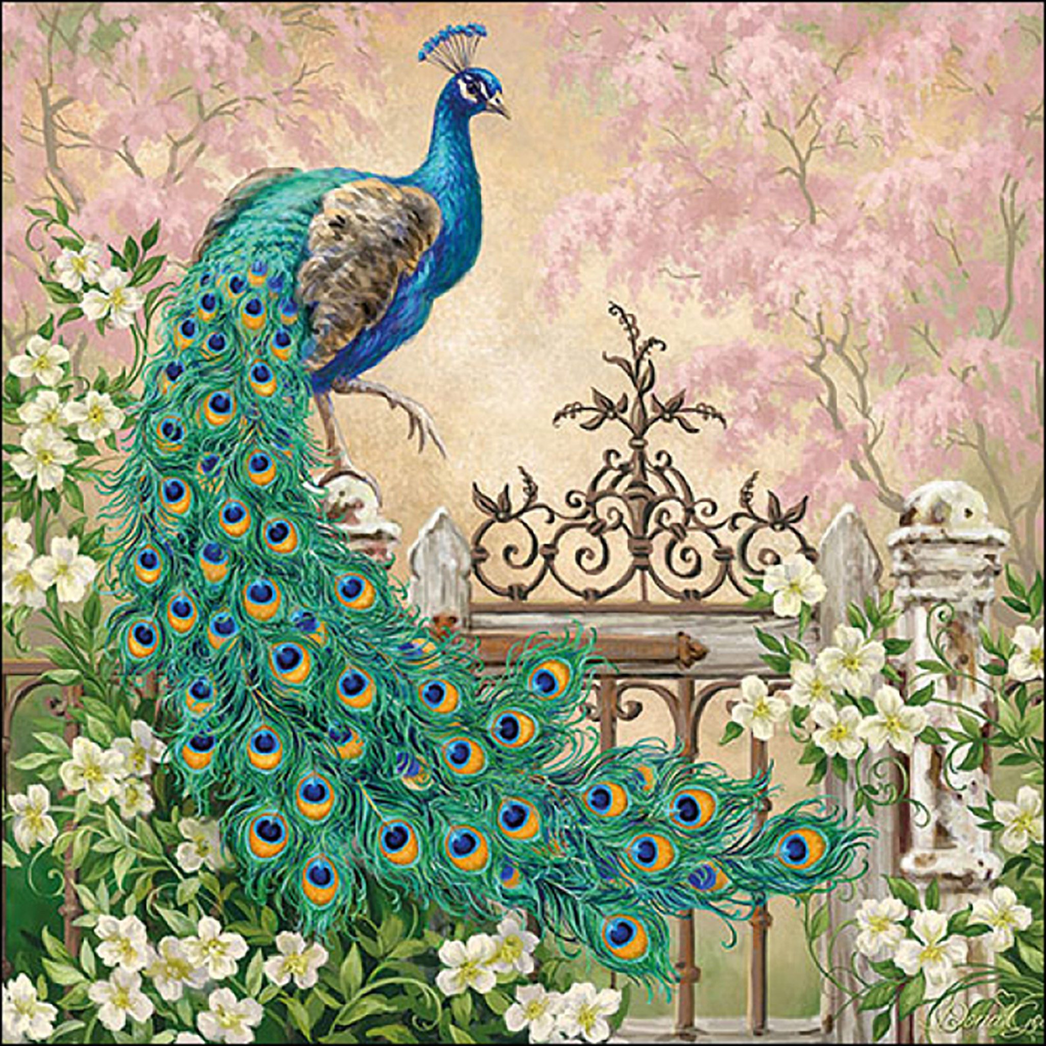 Ambiente Luxury Paper Products Papierserviette, Servietten Papier 33x33cm 3-lagig mit Vintage Pfau Motiv 20 Stück