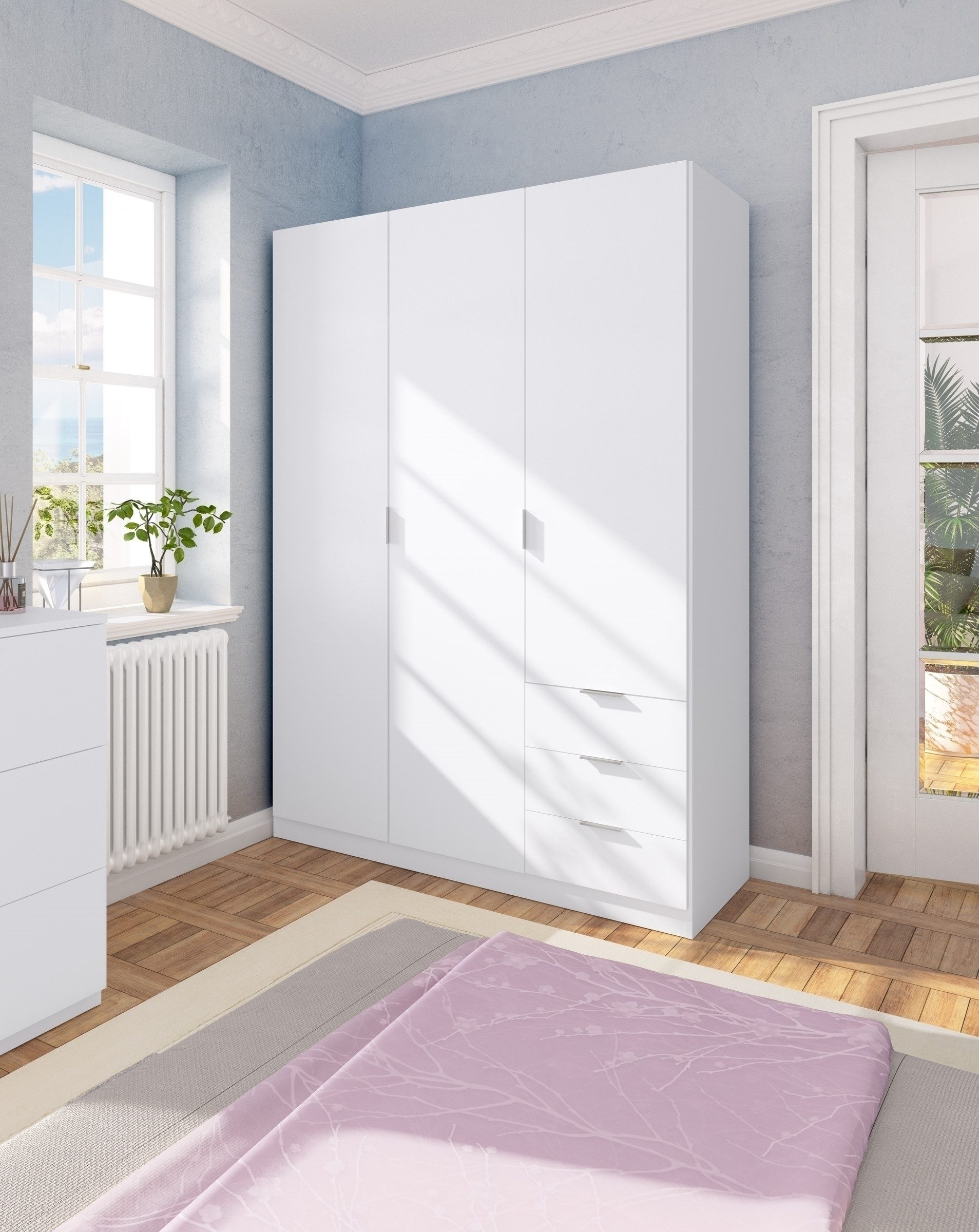 freiraum Kleiderschrank LC-180 3 Schübe, in Weiß - 121x180x52 (BxHxT)