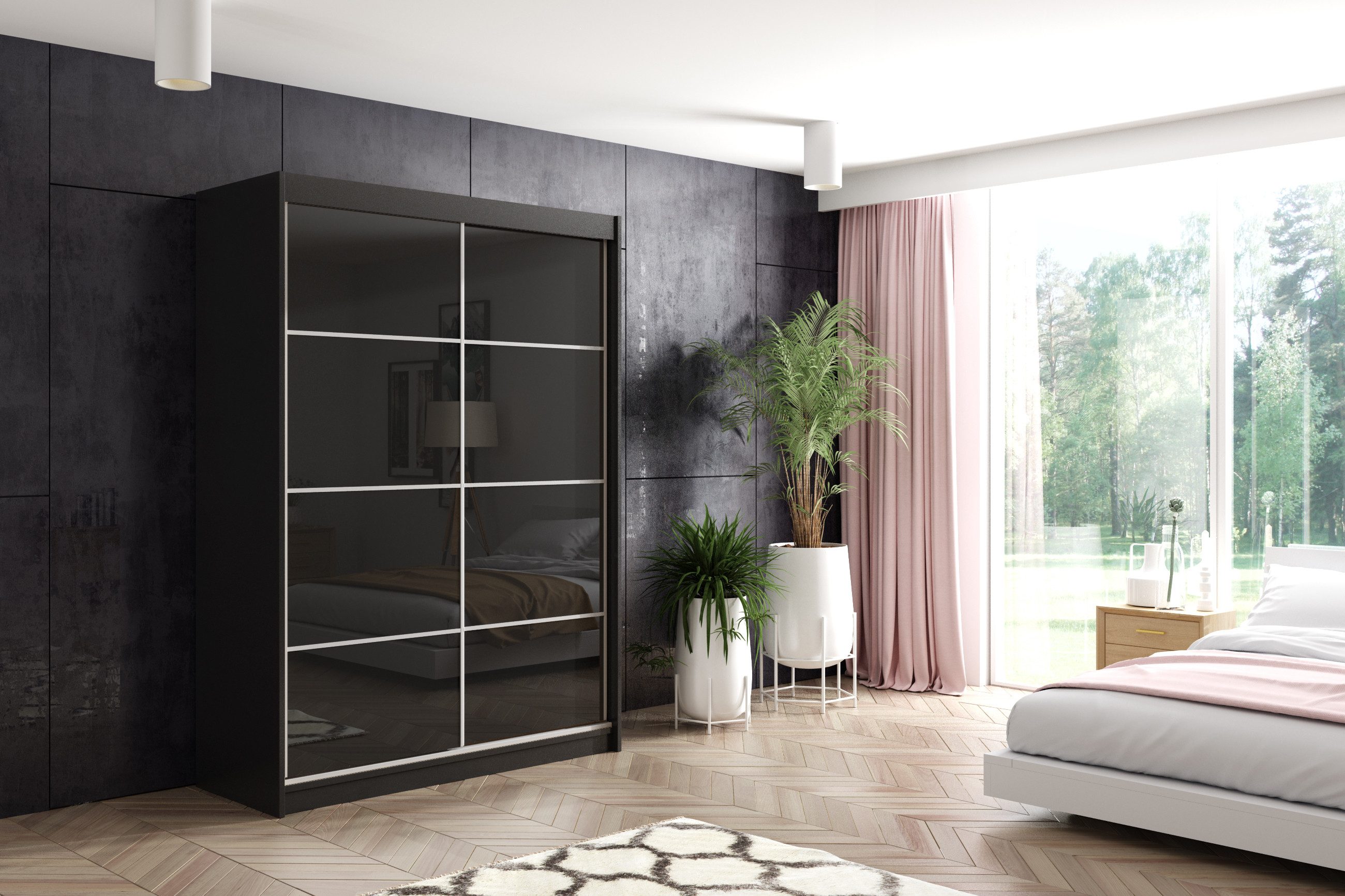 ALTDECOR Schiebetürenschrank VIVI 2 (Kleiderschrank Aluminium-Leisten, Lacobel, Schiebetürenschrank)