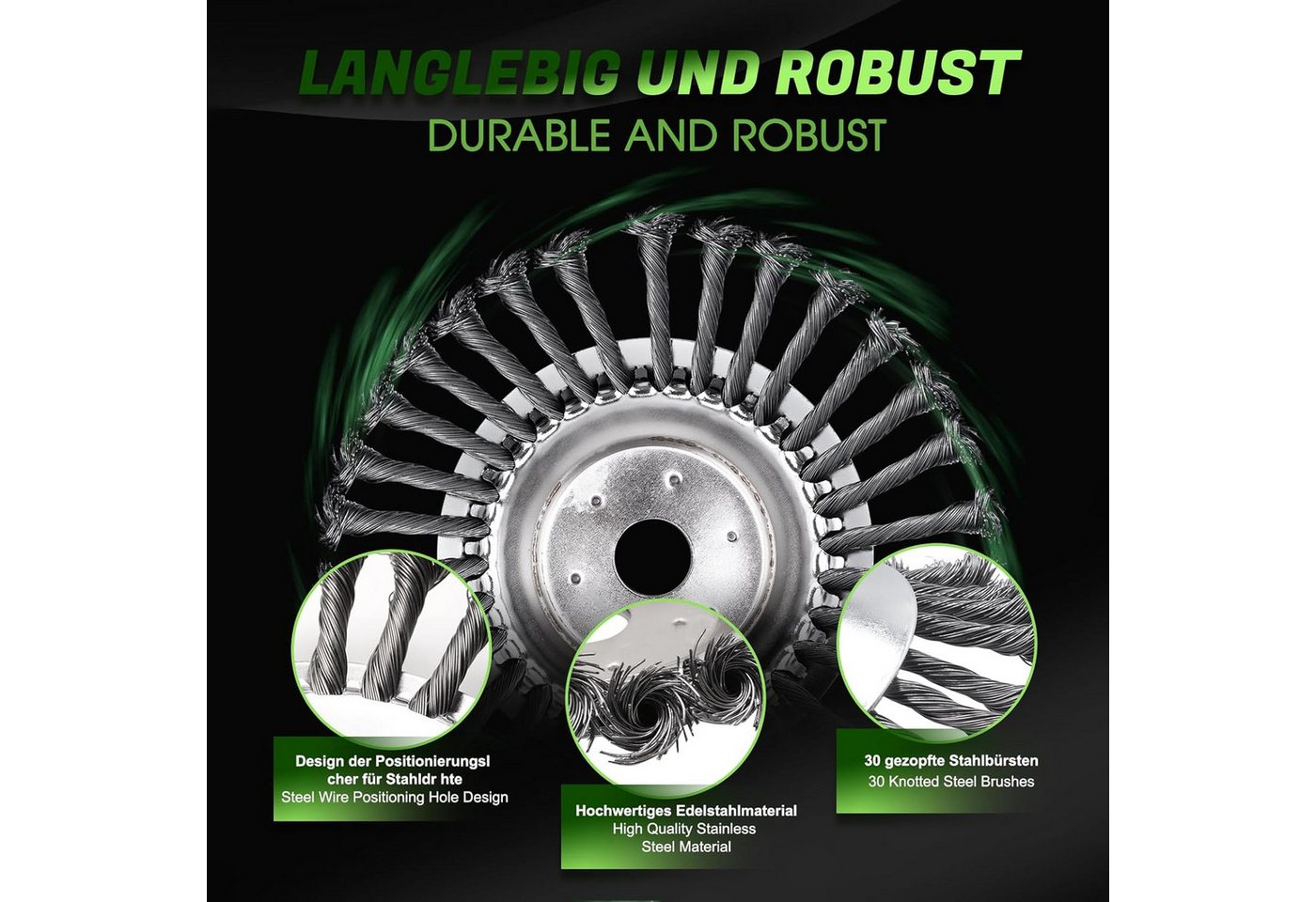 Thumbnail - BlingBin Rasenkante Wildkraut Fugenbürste Unkrautbürste Motorsense Freischneider gezopfter, 1er Set, 200 mm x 25,4 mm, D...