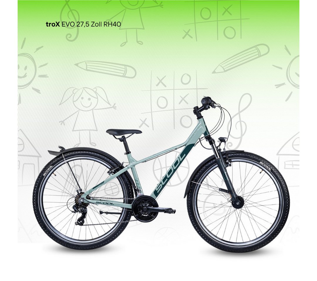 Thumbnail - S’COOL Jugendfahrrad troX EVO 27,5 Zoll, Jugendfahrrad, 27,5 Zoll, Mountainbike, 21 Gang, Rahmenhöhe 40,45