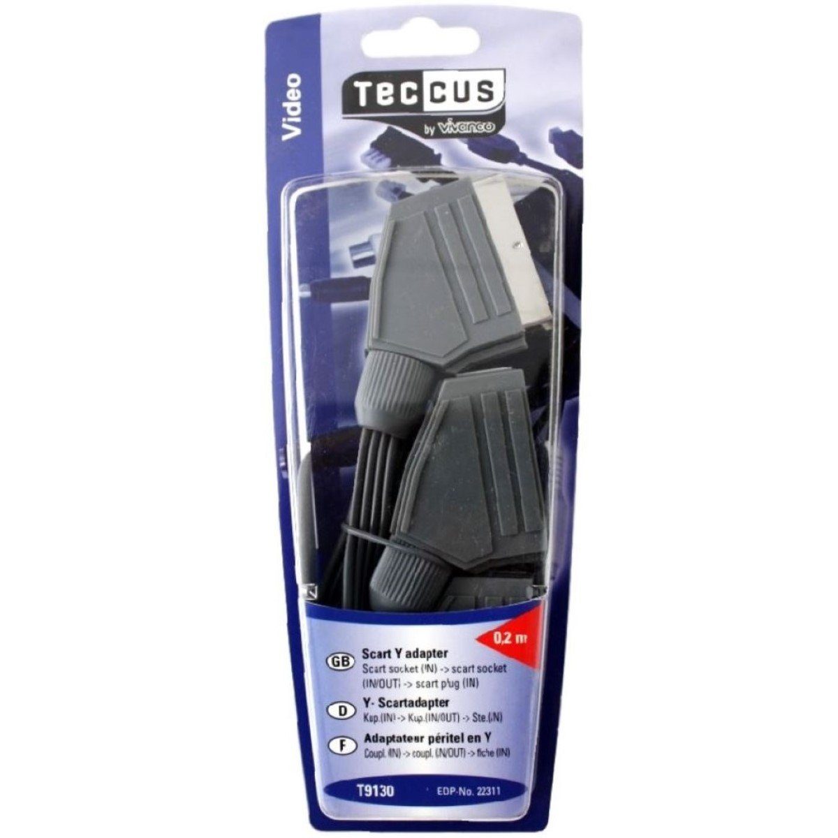 Vivanco SCART-Kabel Y-Adapter IN/OUT Verteiler Splitter Video-Adapter Scart zu Scart, Scart-Stecker zu 2x Scart-Buchse für TV DVD-Player Videorekorder