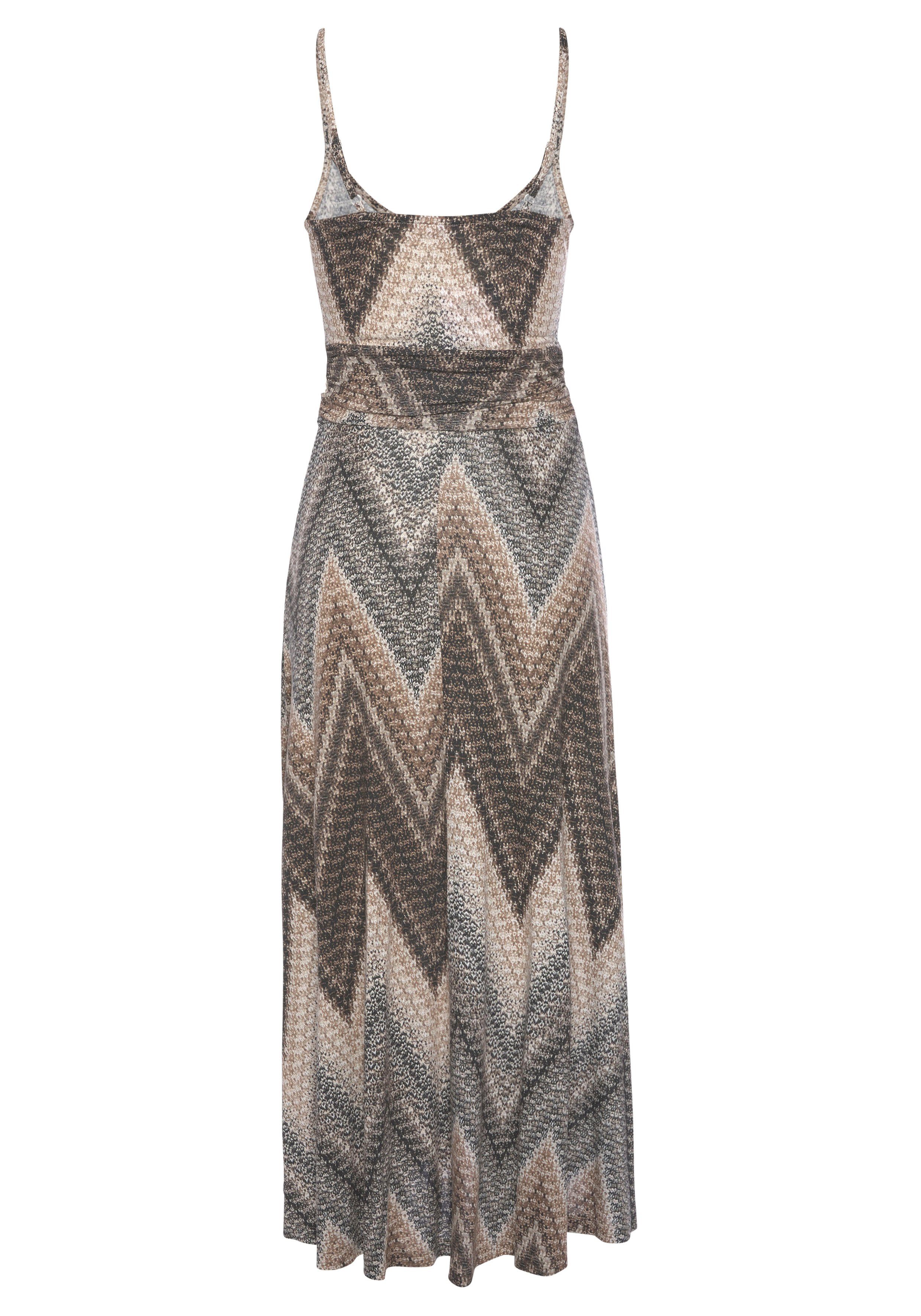 LASCANA Midikleid mit sommerlichem Print und Schlitz, Jerseykleid leichtes Sommerkleid, Strandkleid, Spaghettikleid mit geraffter Taille – Bild 4 von 5