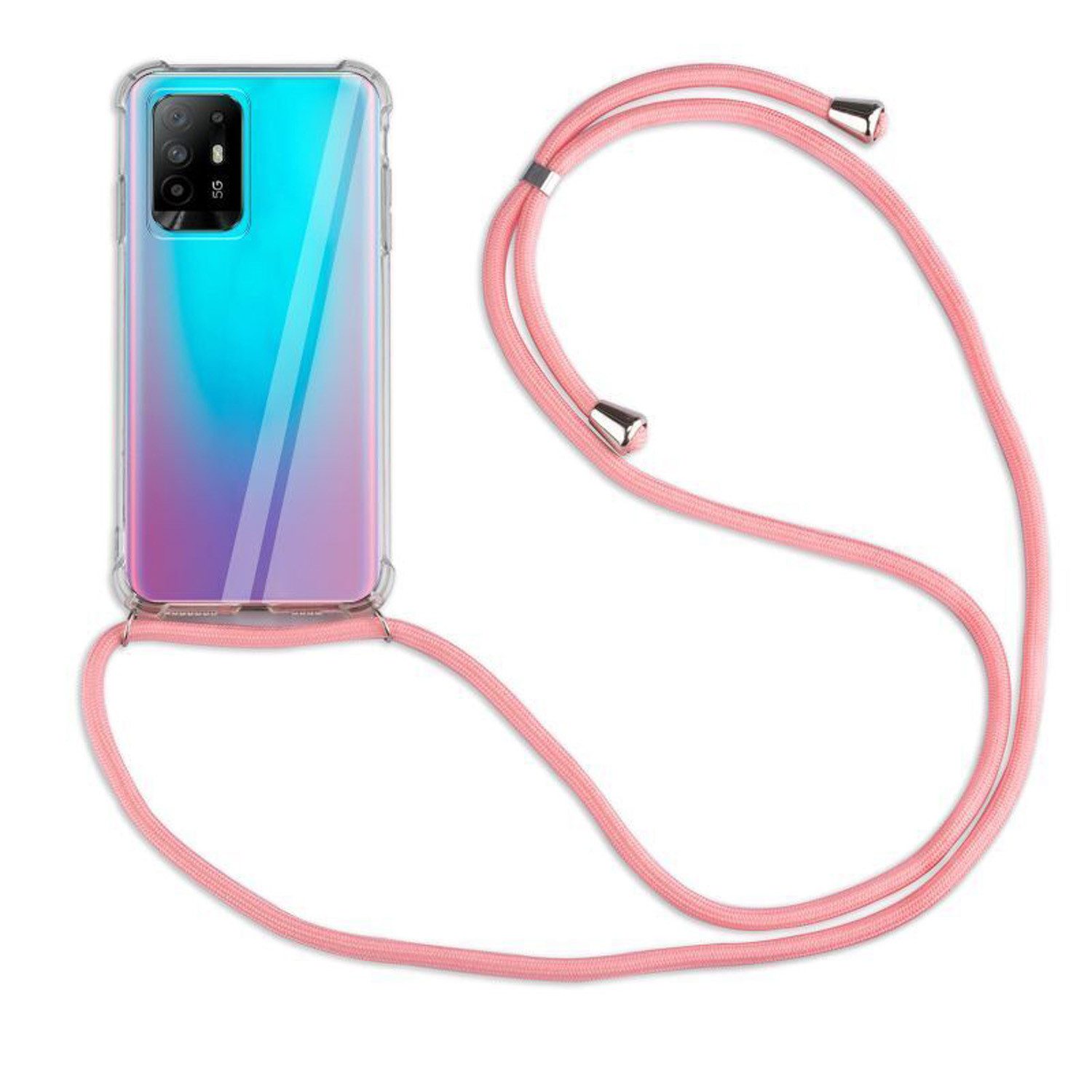 betterfon Handykette für Oppo A94 5G Handyhülle mit Band & Kordel Bumper Rosa, Hände frei – mit Silikonhülle & Schnur für flexiblen Alltag