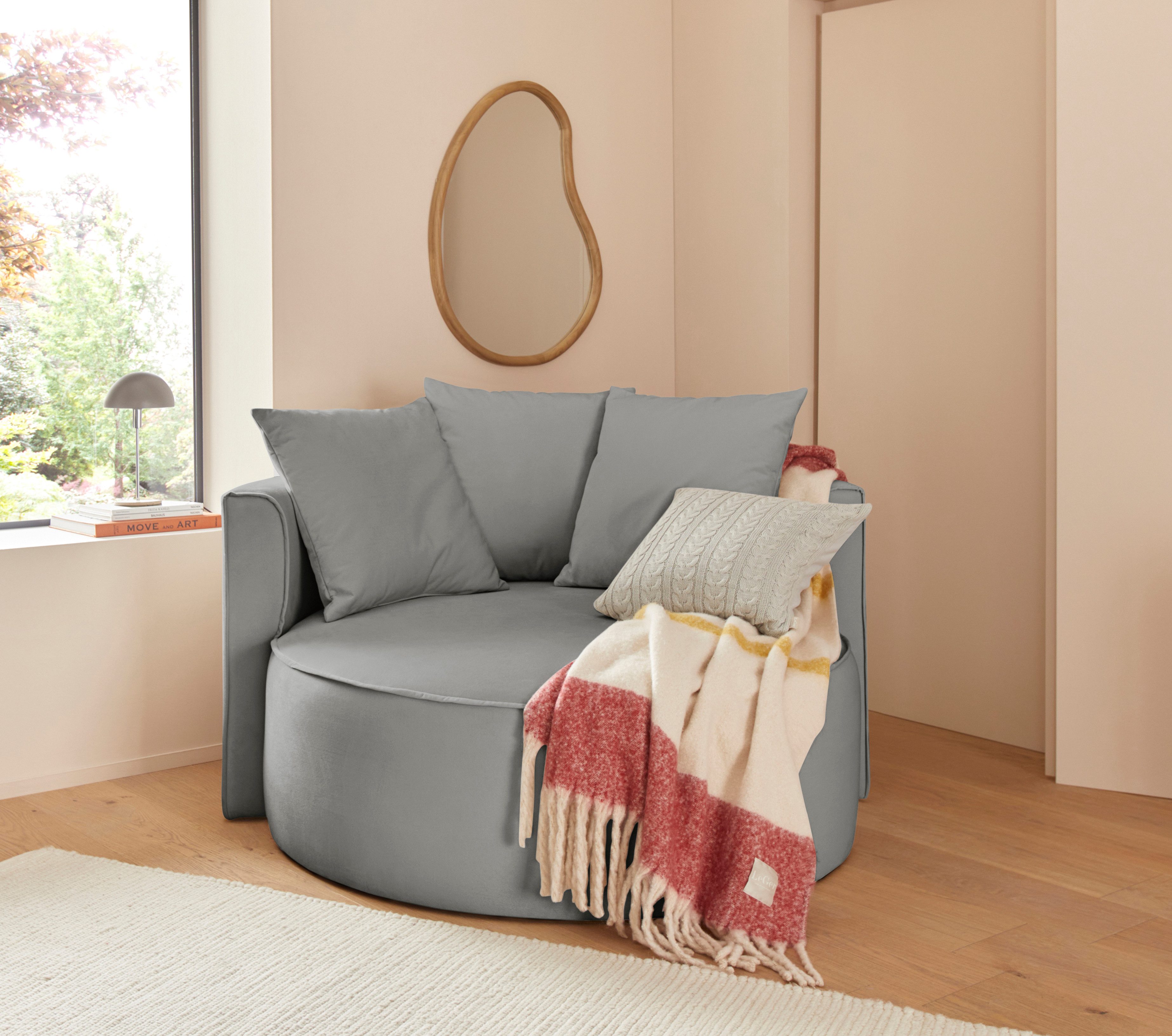 LeGer Home by Lena Gercke XXL-Sessel Isalie, Lesesessel, Loveseat, inklusive Zierkissen, extra große Sitzfläche, optional mit Hocker, Cord, Samt, Bouclé