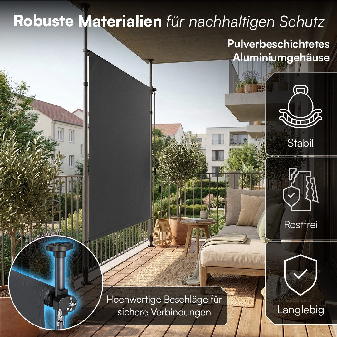 STEELSØN Senkrechtmarkise Serelia, Sichtschutz, Windschutz, Sonnenschutz (100x310 cm, Anthrazit) Vertikalmarkise wetterfest, Klemmmarkise ohne Bohren