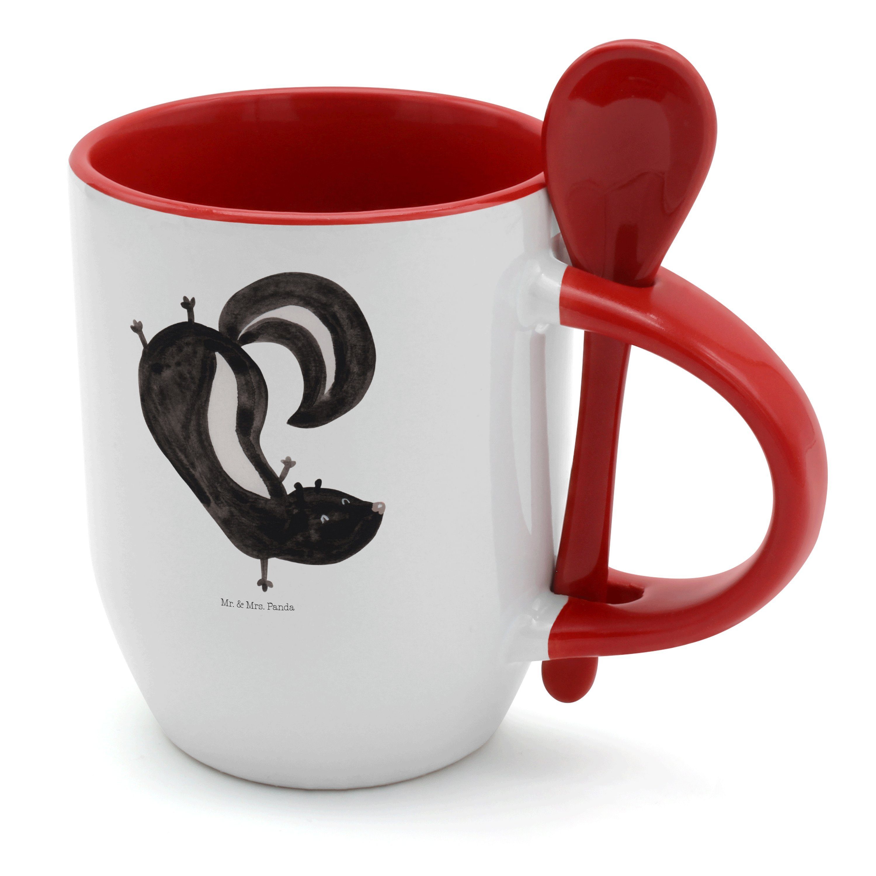 Mr. & Mrs. Panda Tasse Stinktier Handstand - Weiß - Geschenk, Kind, Kaffeetasse, Tassen, Sp, Keramik