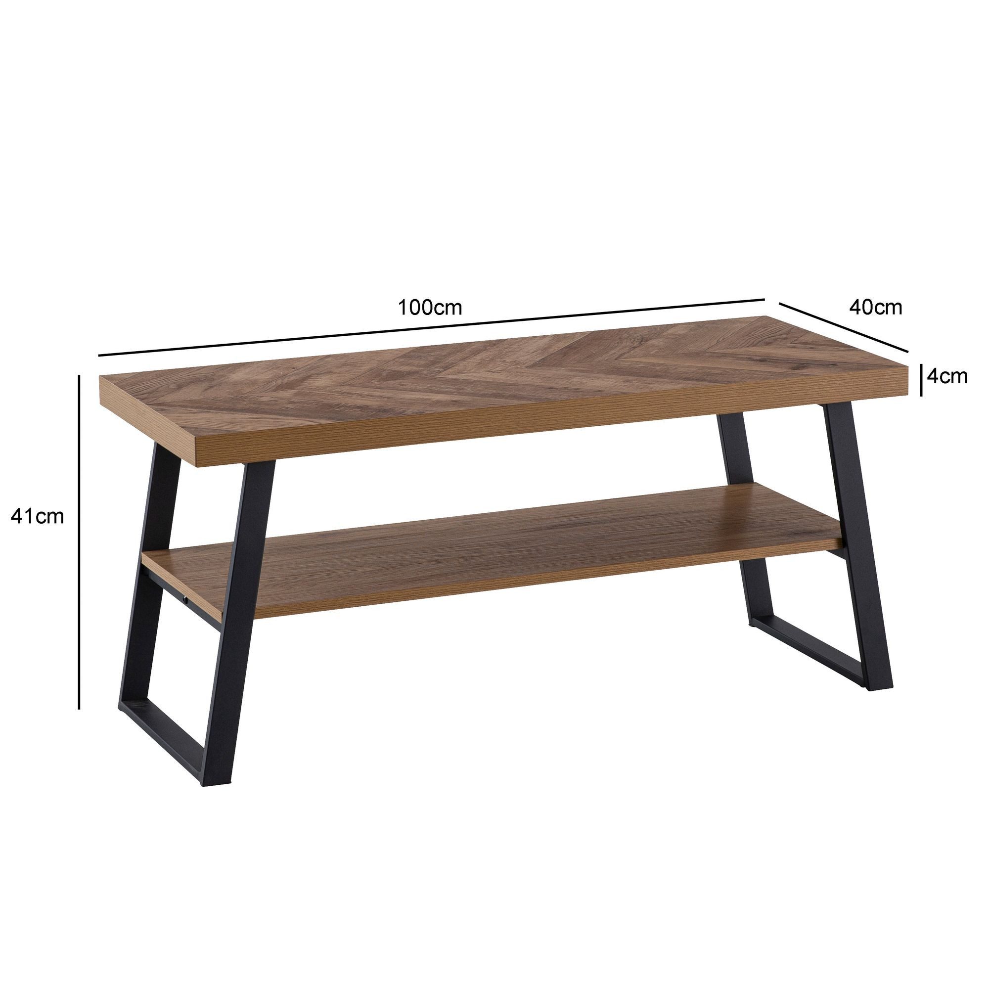 FINEBUY Schuhbank FB103439 100 cm Garderobenbank Eiche Fischgrät Dekor Flur Schuhregal (Garderobenbank 100x41x40 cm Eiche-Dekor Fischgrät), Sitzbank Schmal Flur mit Stauraum, Flurbank