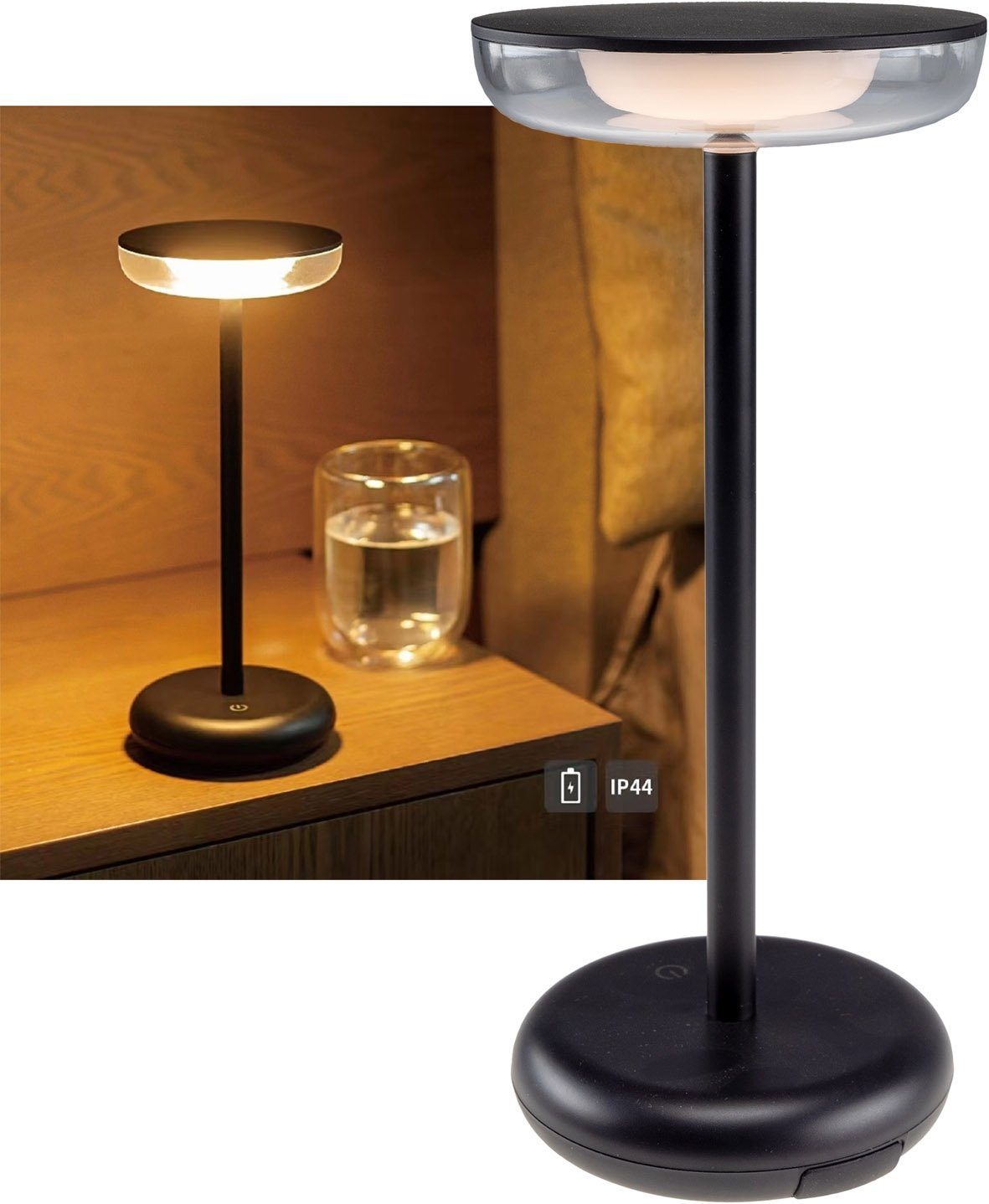 ChiliTec Tischleuchte LED Akku-Tischleuchte Foco Luz, 2900K, IP44, dimmbar, 26cm, schwarz