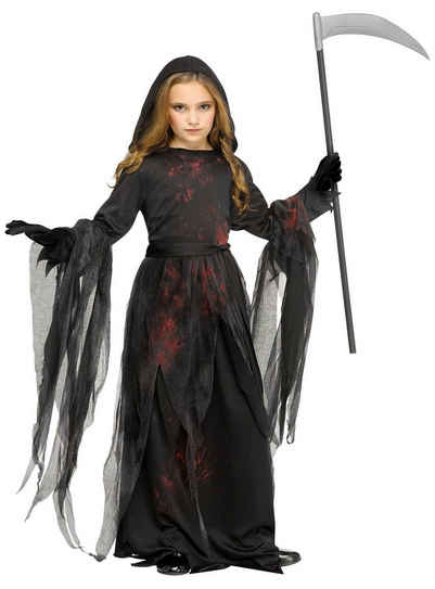 Fun World Kostüm Todesdämonin Kostüm für Mädchen, Blutig-schwarzes Schnitterkostüm für Kinder