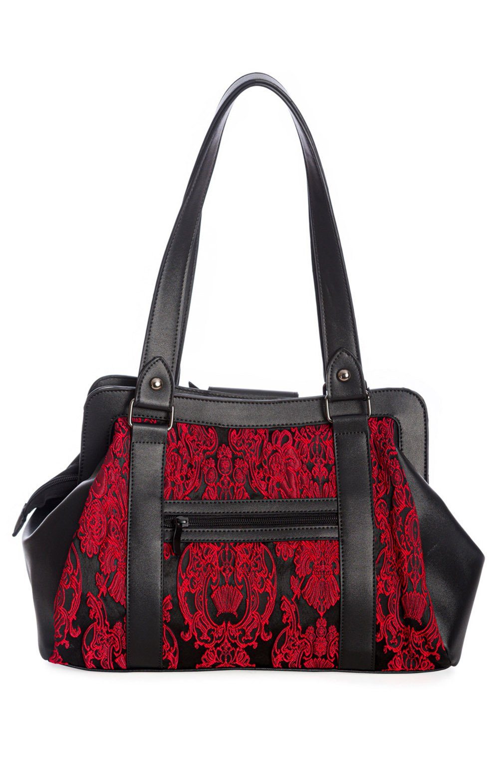 Banned Handtasche Maplesage Rot, mit Skull Nieten und Fledermausflügel Schleife