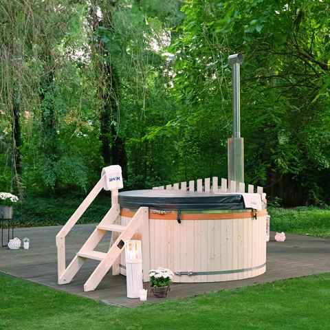 HOME DELUXE Badewanne Hot Tub SKANDI, (inkl. Ofen & Poolabdeckung), Badebottich Badefass Badetonne