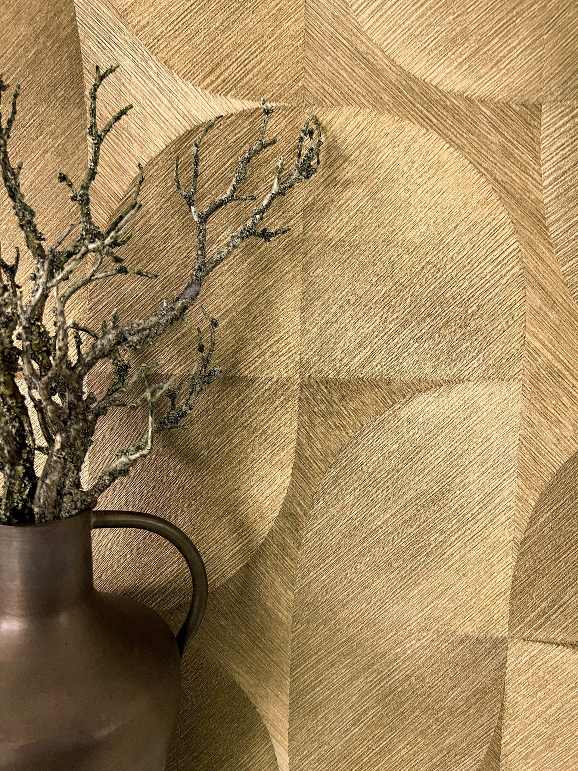 Newroom Vliestapete, Gold Tapete Modern Muster - Mustertapete Retro Hellbraun Braun Geometrisch Grafisch Linien Verlauf für Wohnzimmer Schlafzimmer Küche