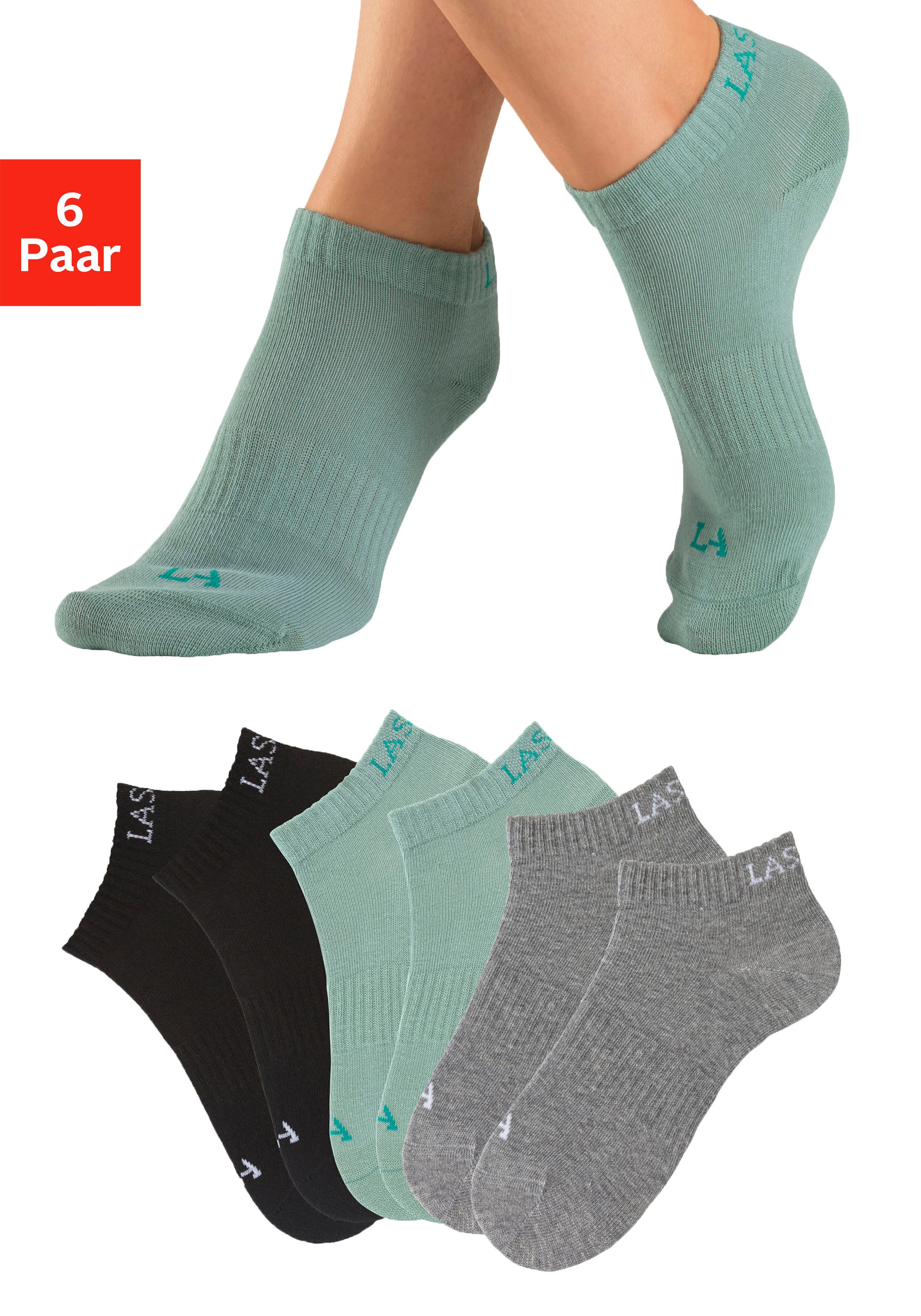 LASCANA ACTIVE Sneakersocken Damen Sportsocken, Kurzsocken ohne Frottee Laufsocken (Packung, 6-Paar, Gr. 35-38 bis 39-42) mit eingestricktem Marken Logo