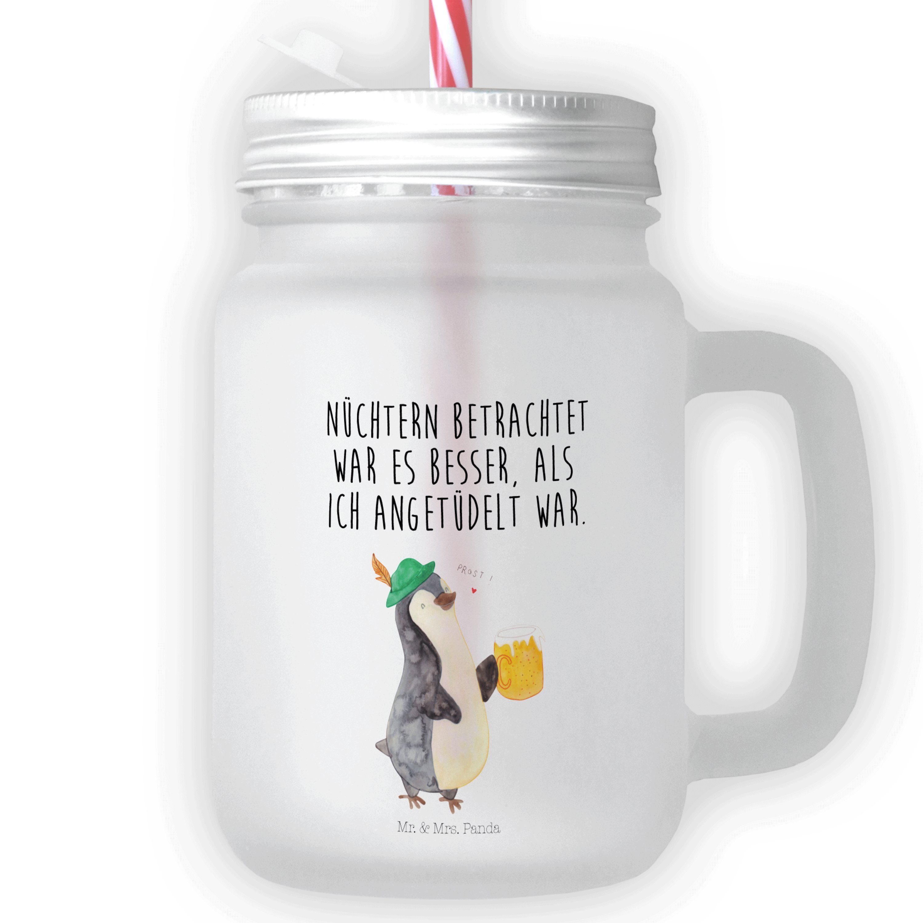 Mr. & Mrs. Panda Glas Pinguin Bier - Transparent - Geschenk, Strohhalm Glas, Oktoberfest, F, Premium Glas