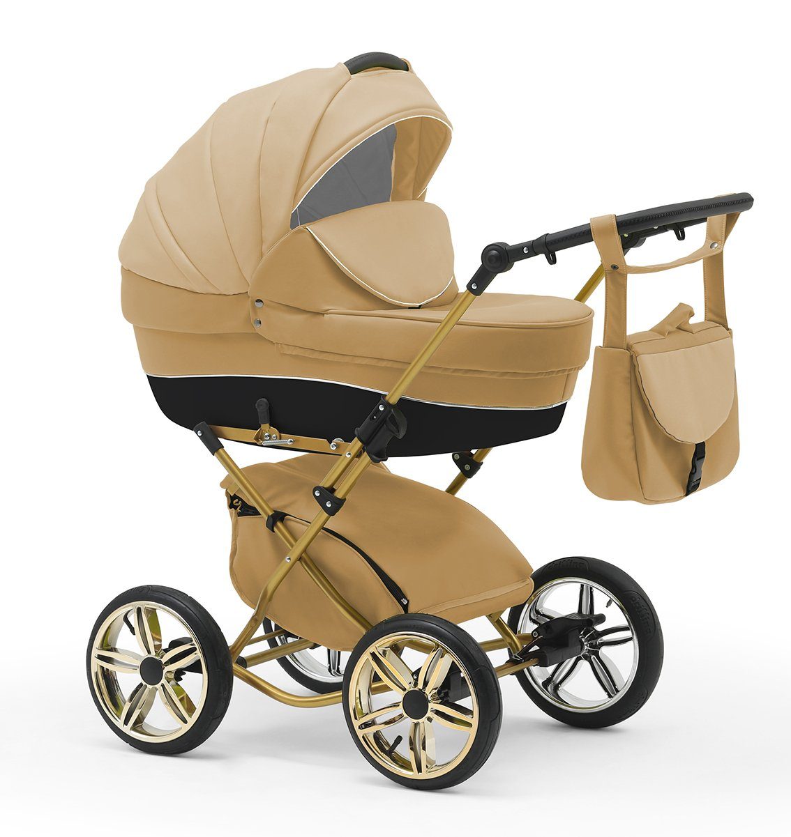 BabyMerc Kombi-Kinderwagen Sorento Gold 5 in 1 mit Sportsitz, Autositz und Iso in 30 Farben