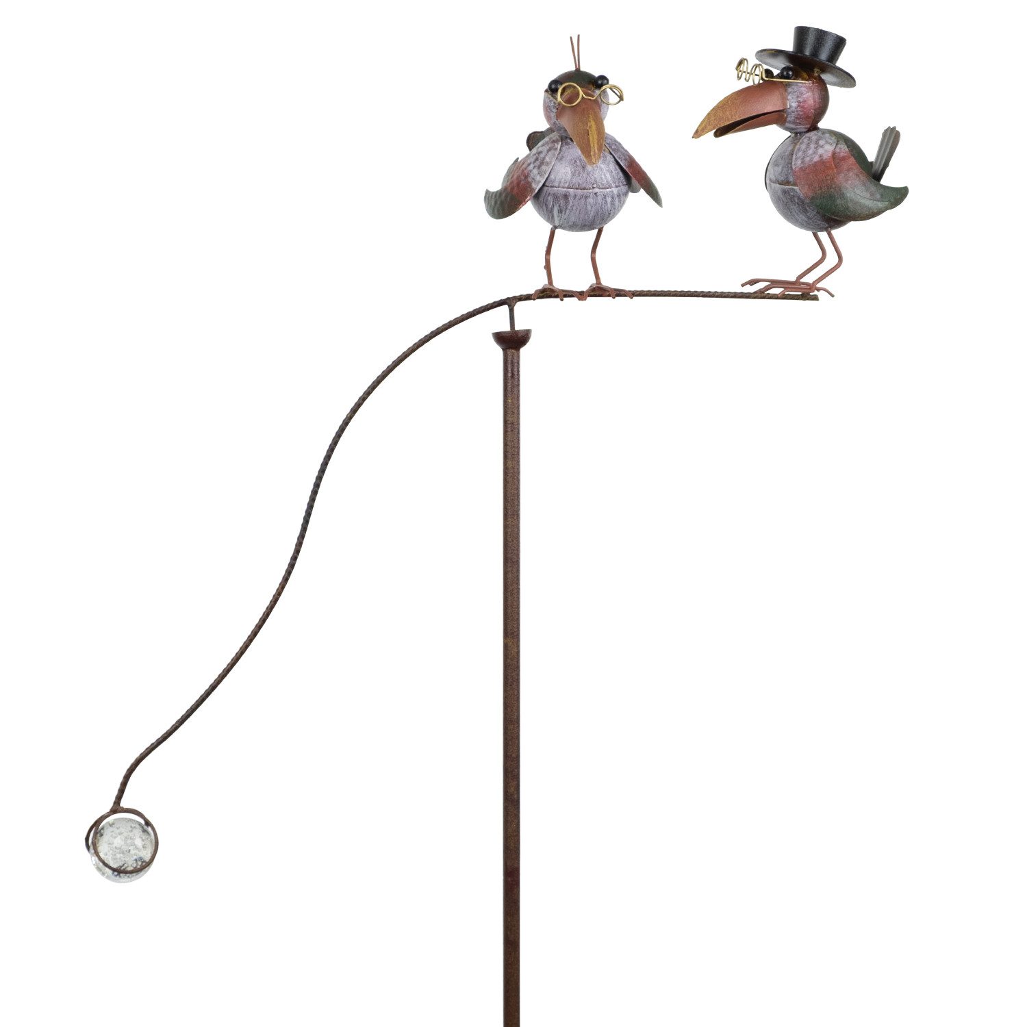 Gartenstecker Metall-Gartenstecker Vogelpaar mit Brille und Zylinder
