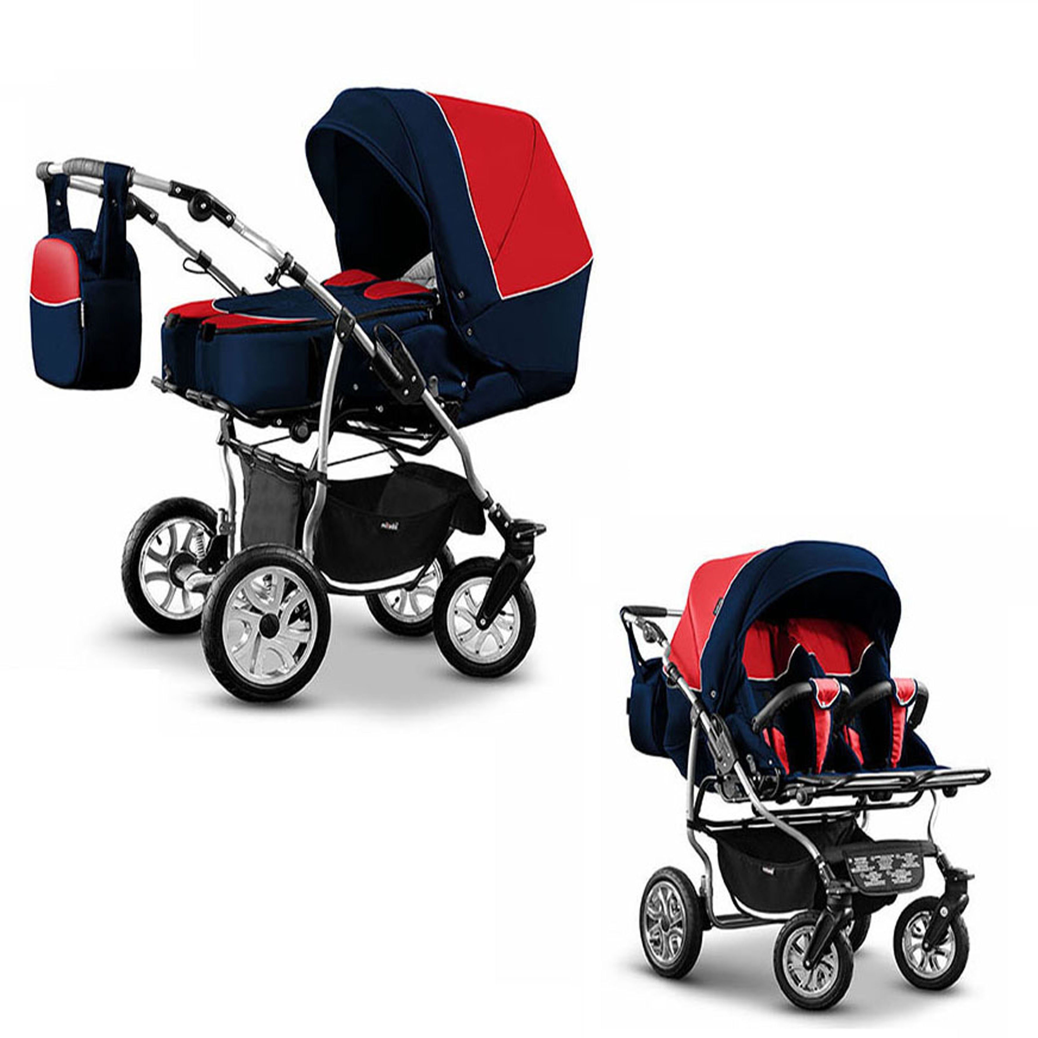 Elcar Zwillings-Kombikinderwagen City Twin 2 in 1 inkl. Sportsitze und Zubehör in 19 Farben