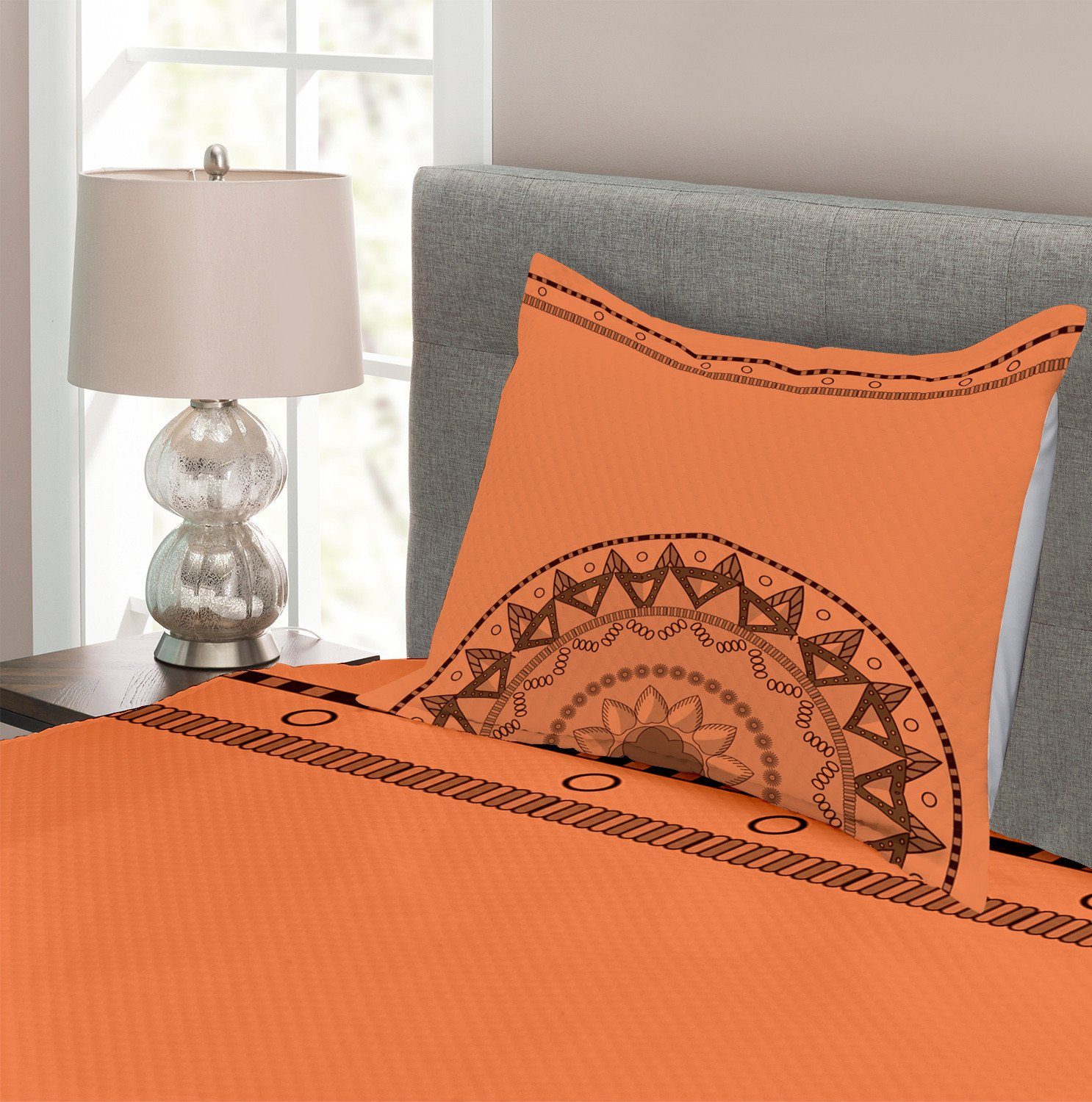 Orange mit Abakuhaus, Mandala Kissenbezügen Tagesdecke Waschbar, Linie Kunst Bohemic Set