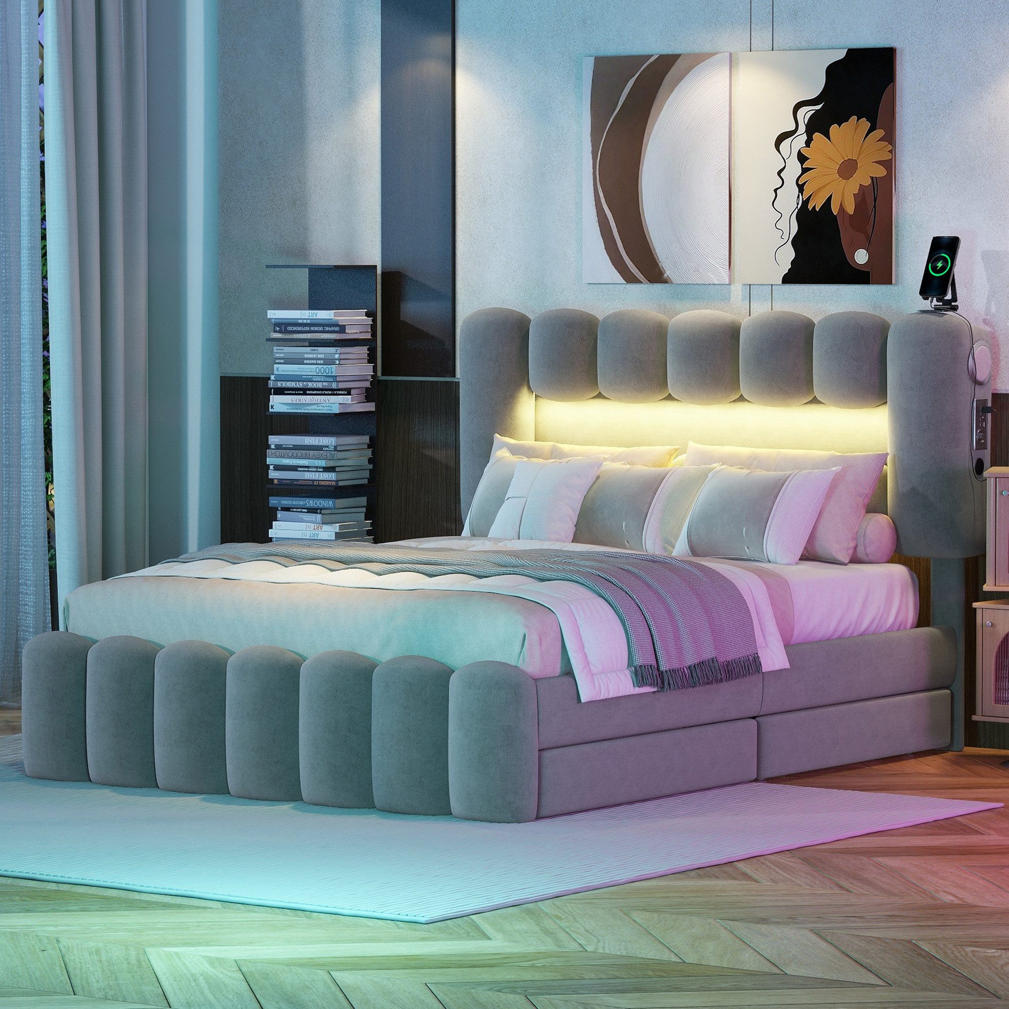 STILVORA Polsterbett 140x200 mit Schubladen,Stauraumbett Bettgestell mit LE günstig online kaufen