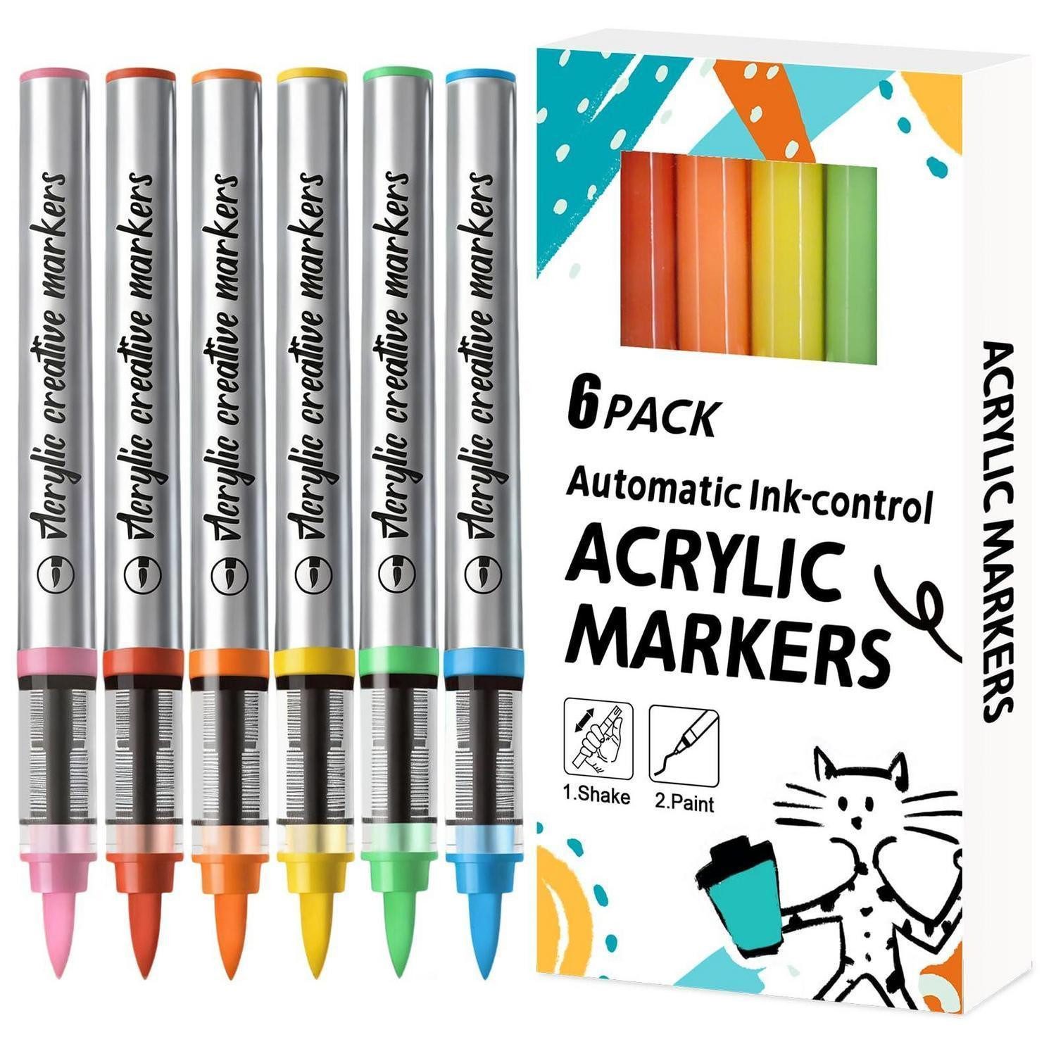 LuxusKollektion Marker Acrylstifte 6 Farben Pinselspitze wasserfest
