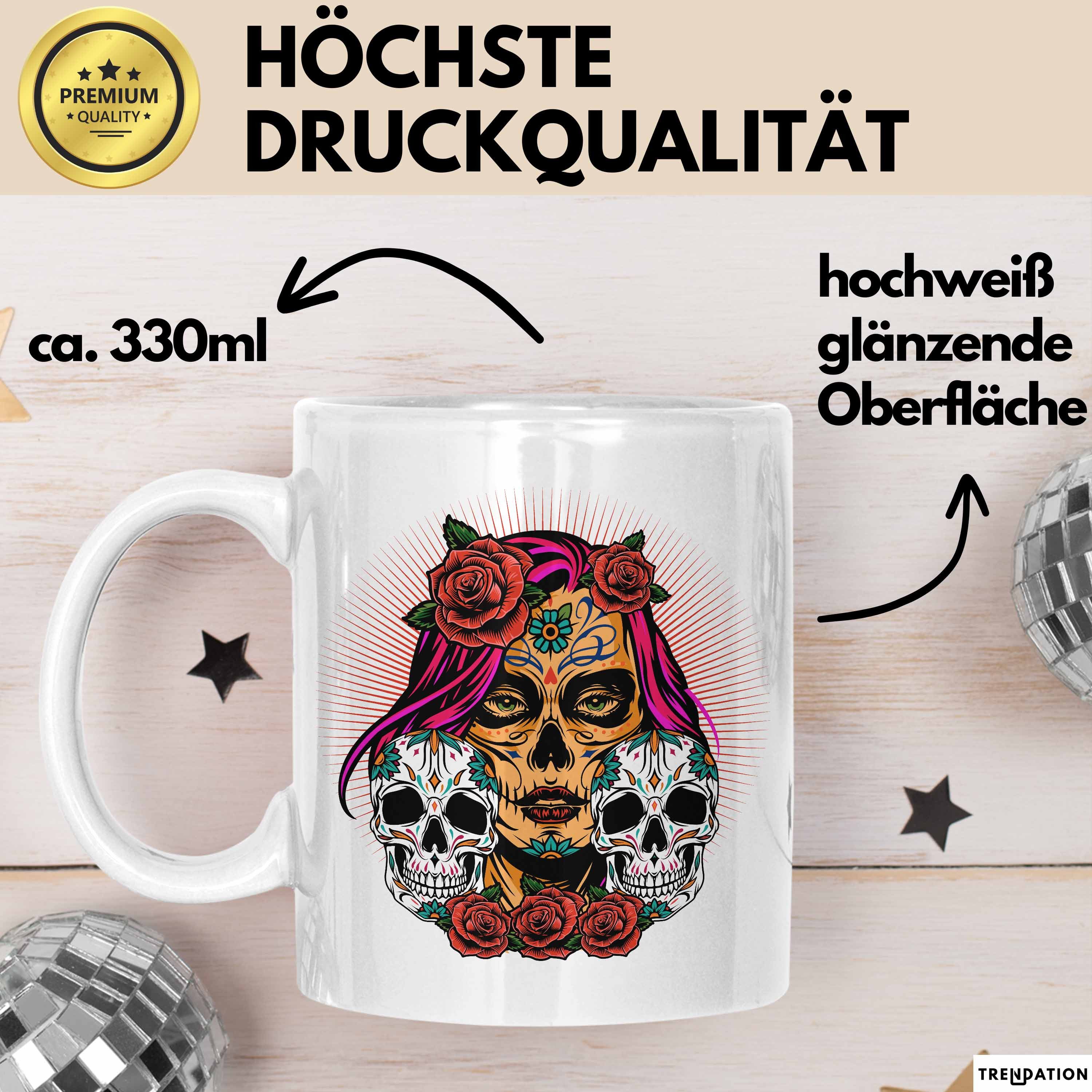 Trendation Tasse Totenkopf Tasse Geschenk Frau Skull Tattoo Becher, Keramik