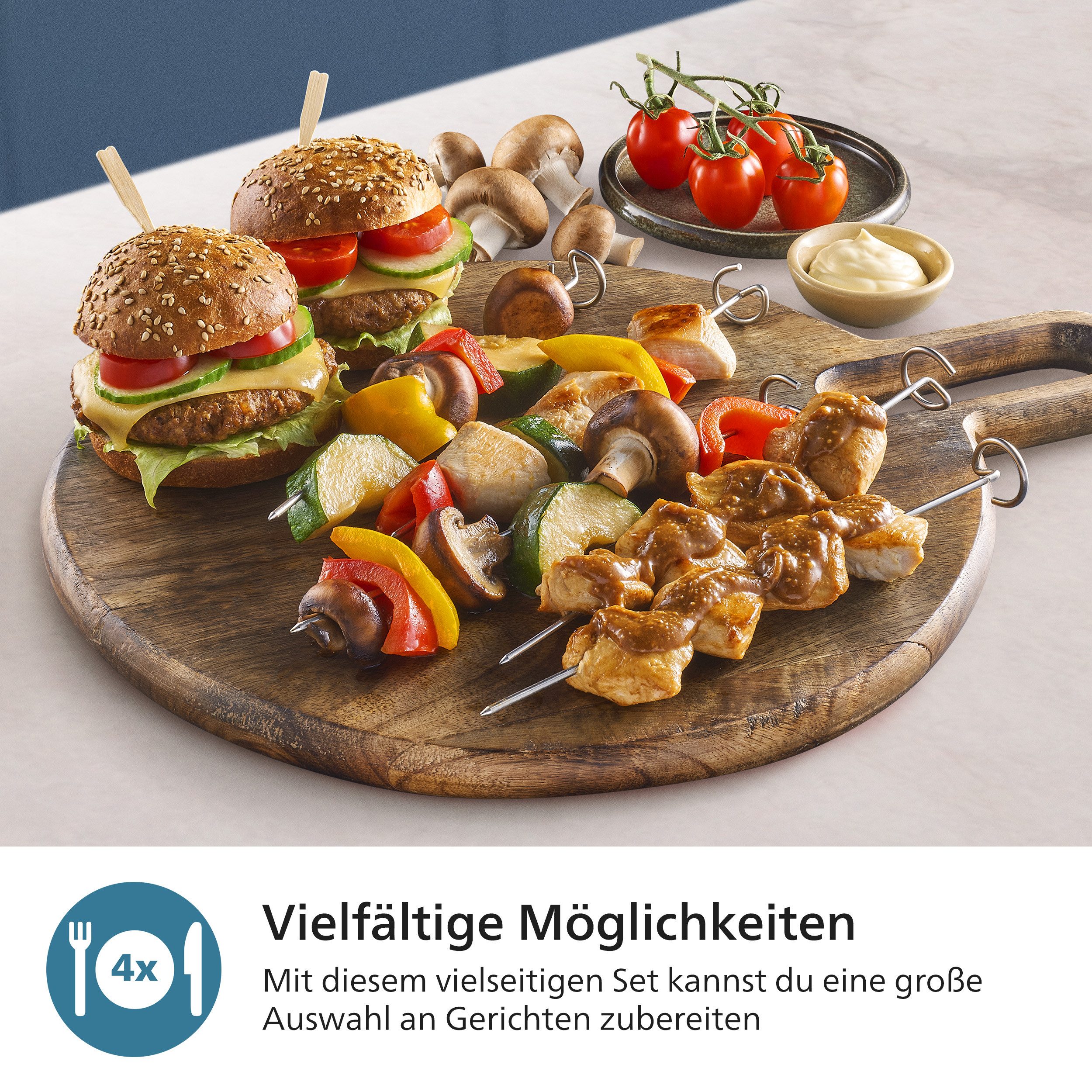 Philips Airfryer-Grillrost HD9920/00 für Airfryer 6,2L, 8,3L, 9L (7-St., Grillrost, 5 Spieße u.Zange im Lieferumfang), mit 2 Ebenen, HomeID App und spülmaschinenfesten Teilen