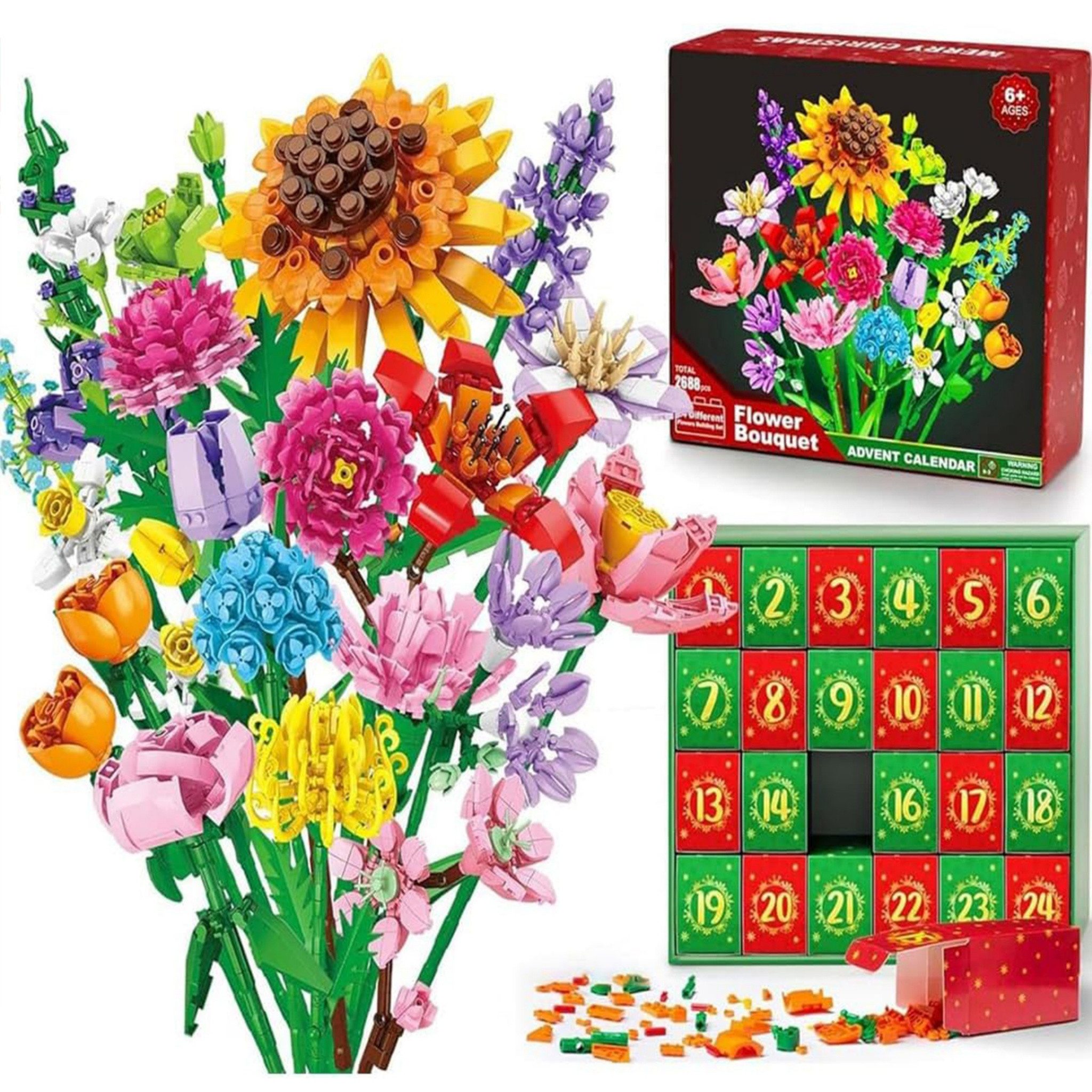 HOMELIVE Adventskalender Sonnenblumen Bouquet Bausteine Blind Box für Frauen Kinder (1-tlg), Künstliche Pflanze Geburtstag Weihnachten Valentinsgeschenke Heimdekor