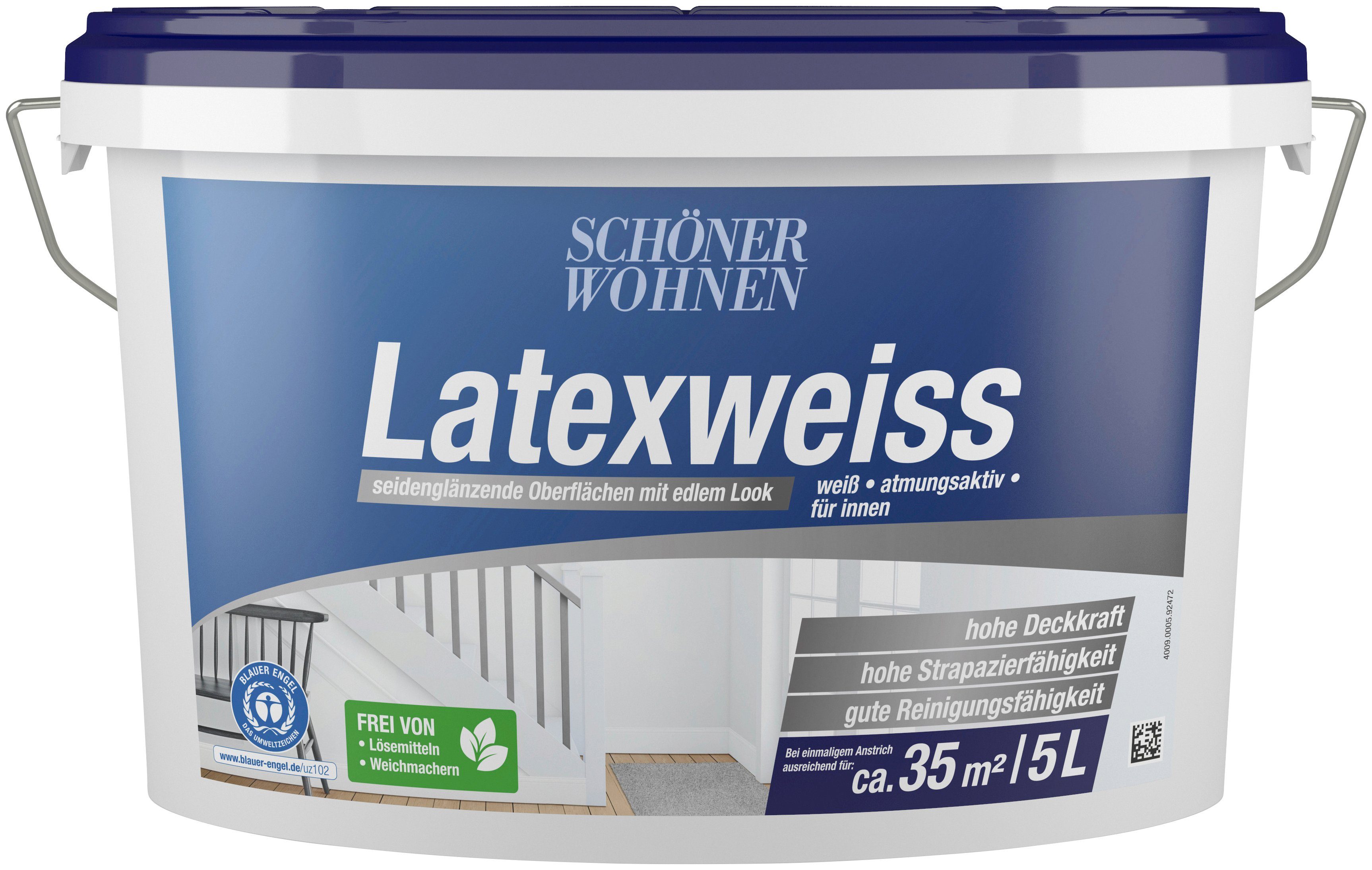 SCHÖNER WOHNEN FARBE Latexfarbe Latexweiß, 5 Liter, weiß, seidenglänzende Oberfläche mit edlem Look