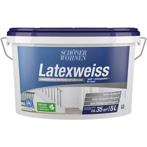 SCHÖNER WOHNEN FARBE Latexfarbe Latexweiß, 5 Liter, weiß, seidenglänzende Oberfläche mit edlem Look