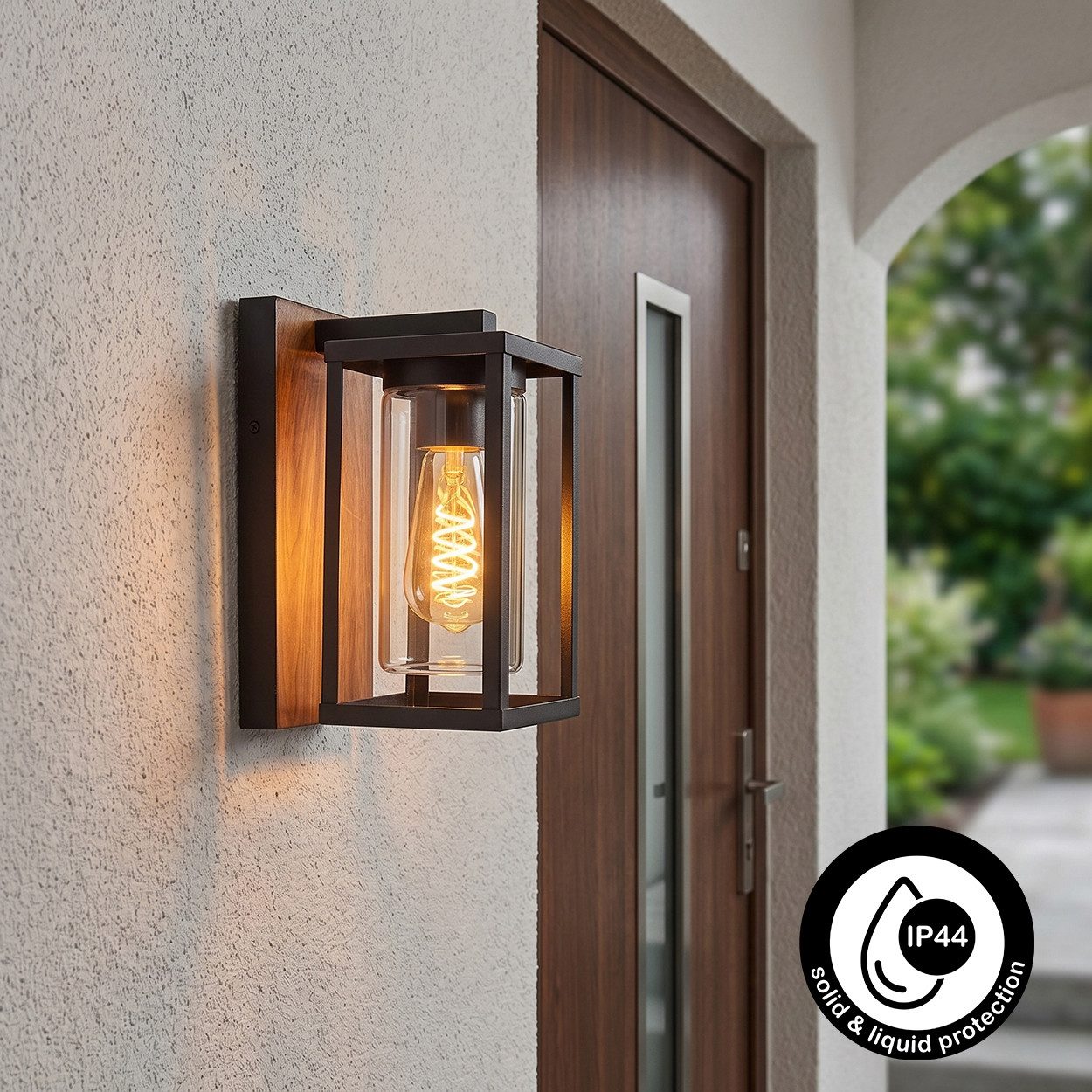 hofstein Außen-Wandleuchte Außenleuchte aus Metall/Glas in Schwarz/Klar, ohne Leuchtmittel, Wandlampe für Terrasse/Hof, 1 x E27, ohne Leuchtmittel, IP44