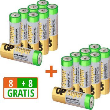 GP Batteries 16 Stück (8+8) AAA Micro Super Alkaline, 1,5V Batterie, (1,5 V, 16 St)