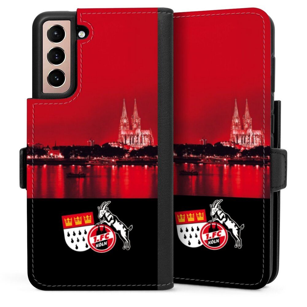 DeinDesign Handyhülle Skyline 1. FC Köln Offizielles Lizenzprodukt Skyline Köln Rot, Samsung Galaxy S21 5G Hülle Handy Flip Case Wallet Cover