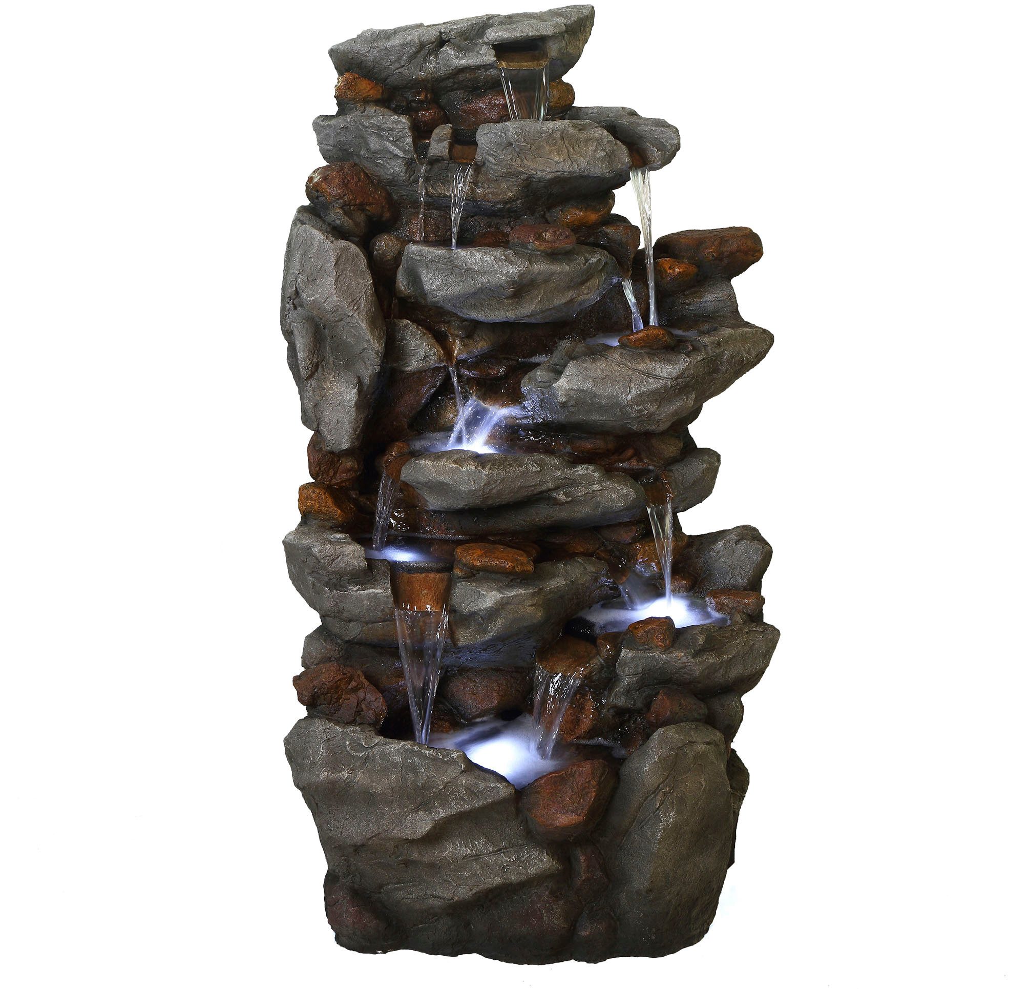 AcquaArte Gartenbrunnen Wasserfall BONORVA, Komplettset mit LED-Beleuchtung, Pumpe und Anschlussmaterial