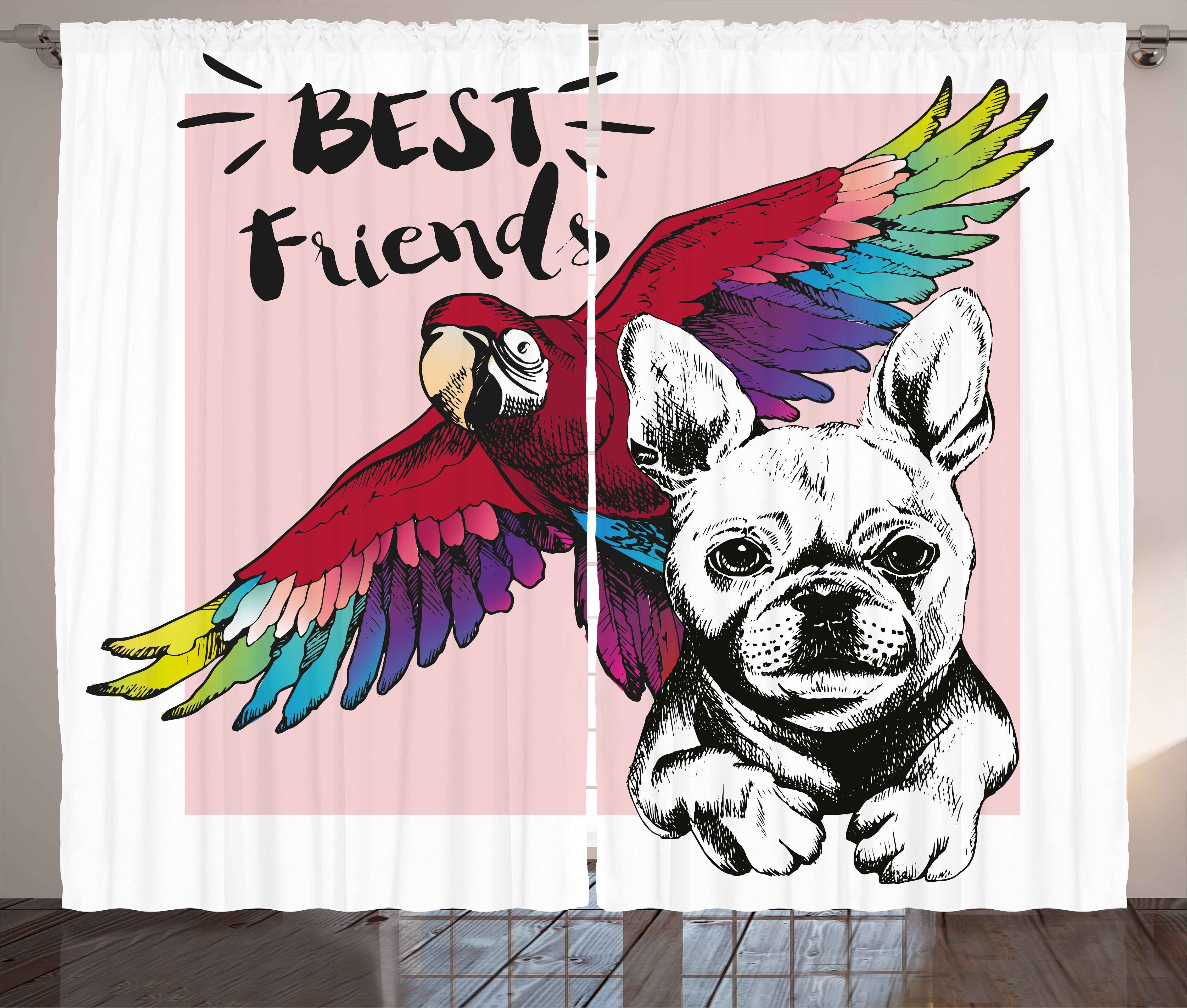 Vorhang Haken, Bulldog mit Parrot Gardine Freunde und Kräuselband Schlafzimmer Modern Schlaufen Abakuhaus,