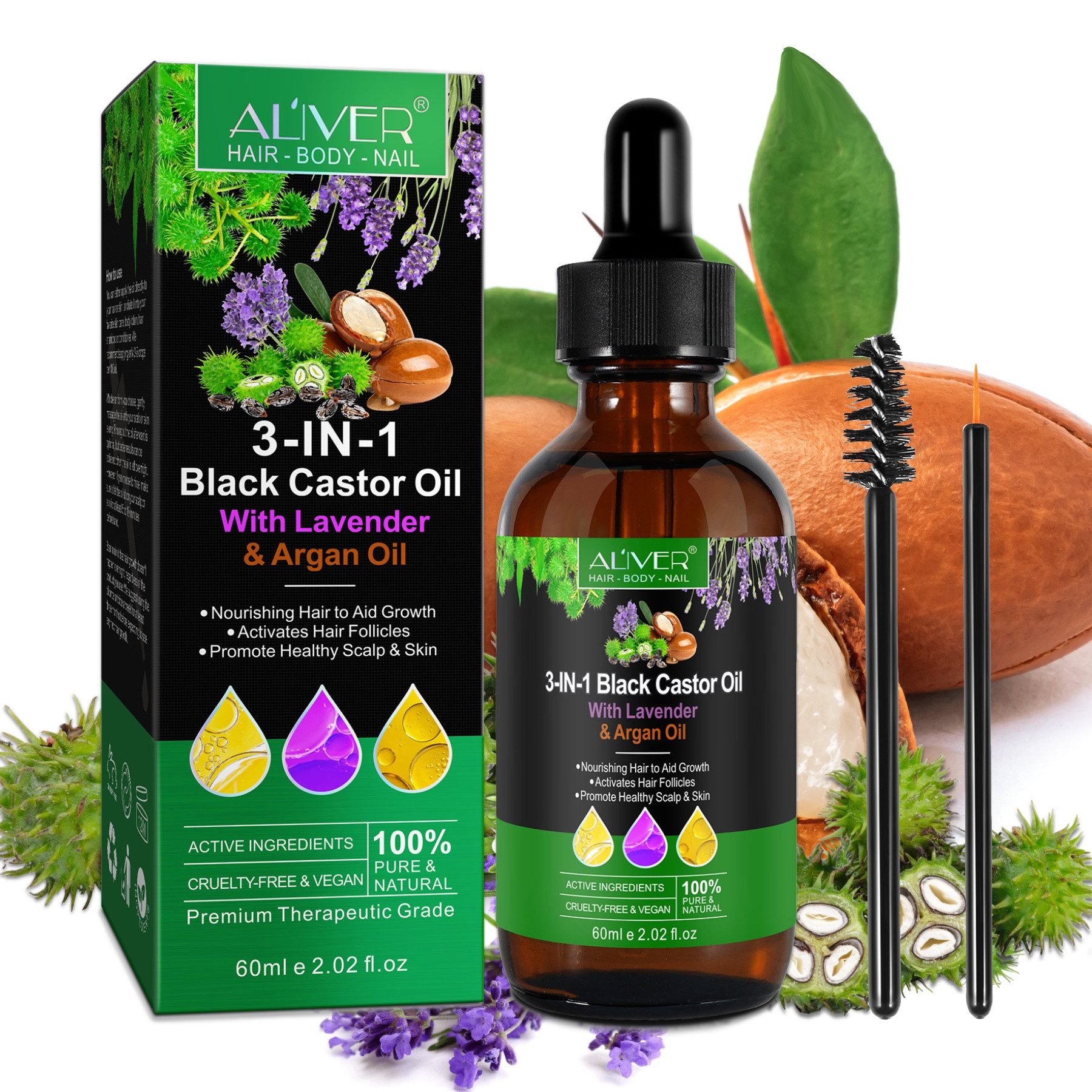 ALIVER Haarpflege-Set Shampoo Conditioner Haaröl mit Biotin Rizinus Lavendel Argan Öl