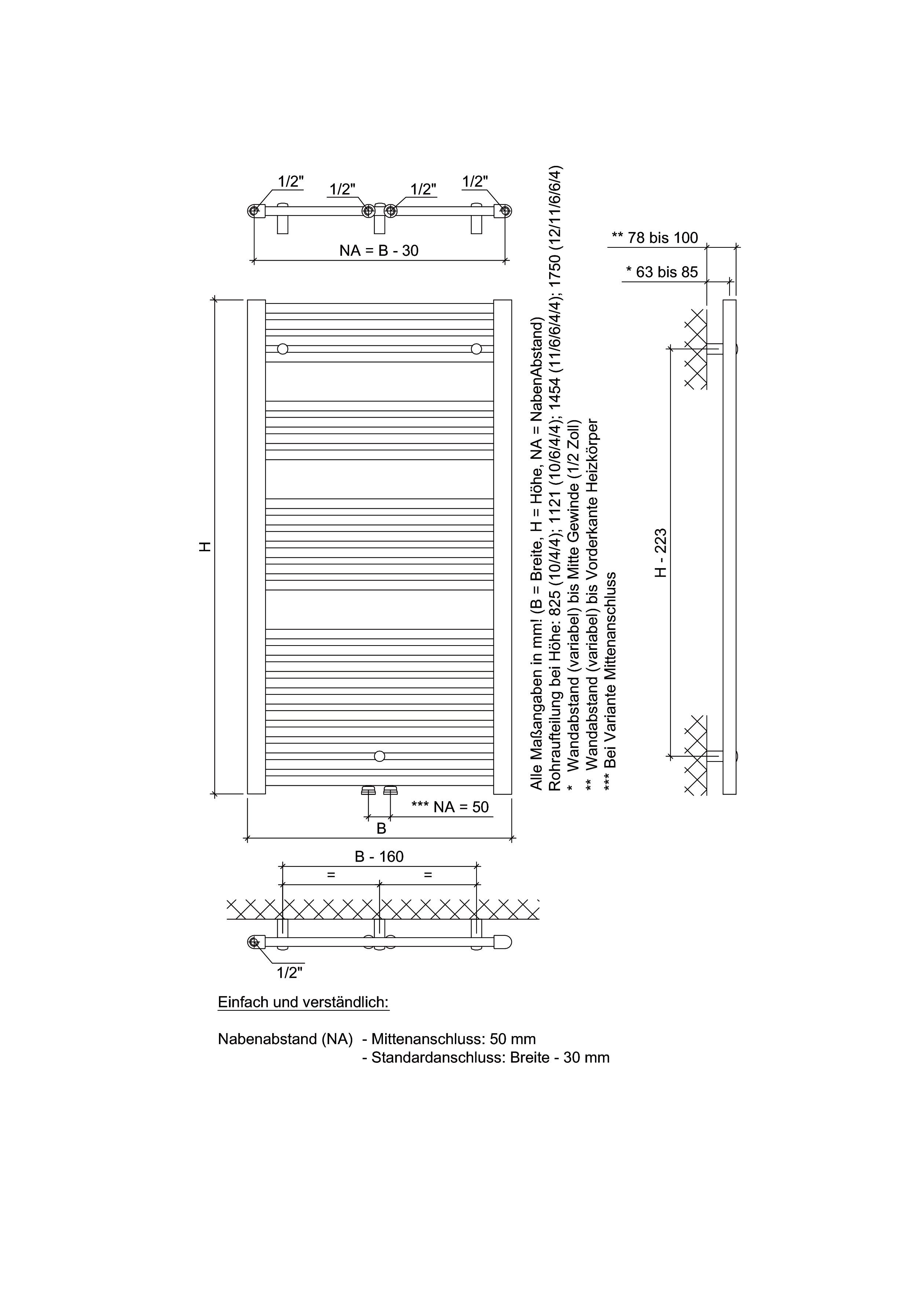 Mittenanschluss, Watt, 963 mm, Ximax mm Alpha 1750 x Badheizkörper 600 weiß