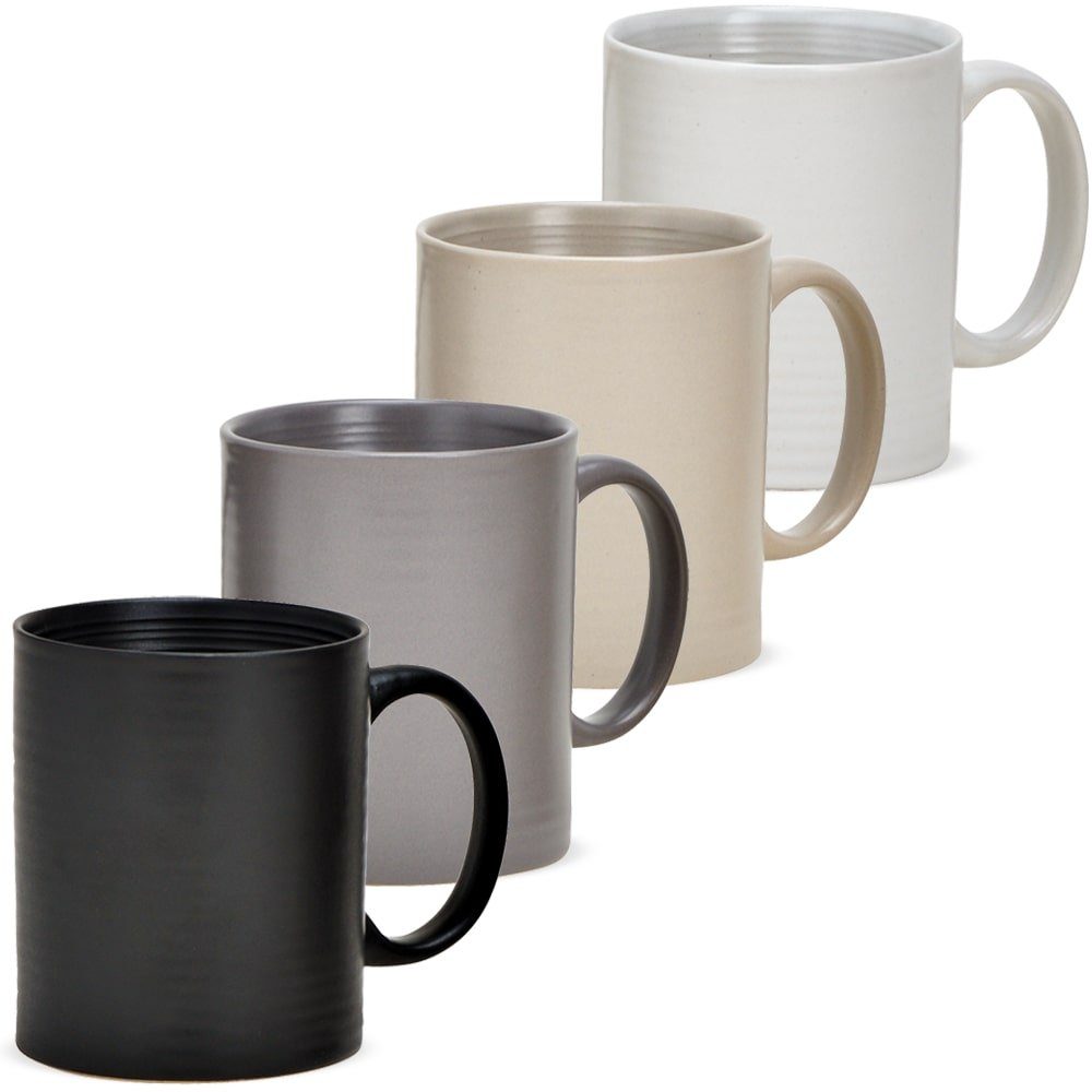 matches21 HOME & HOBBY Tasse Tassen einfarbig schwarz grau beige weiß Steingut 4er 10 cm, Keramik