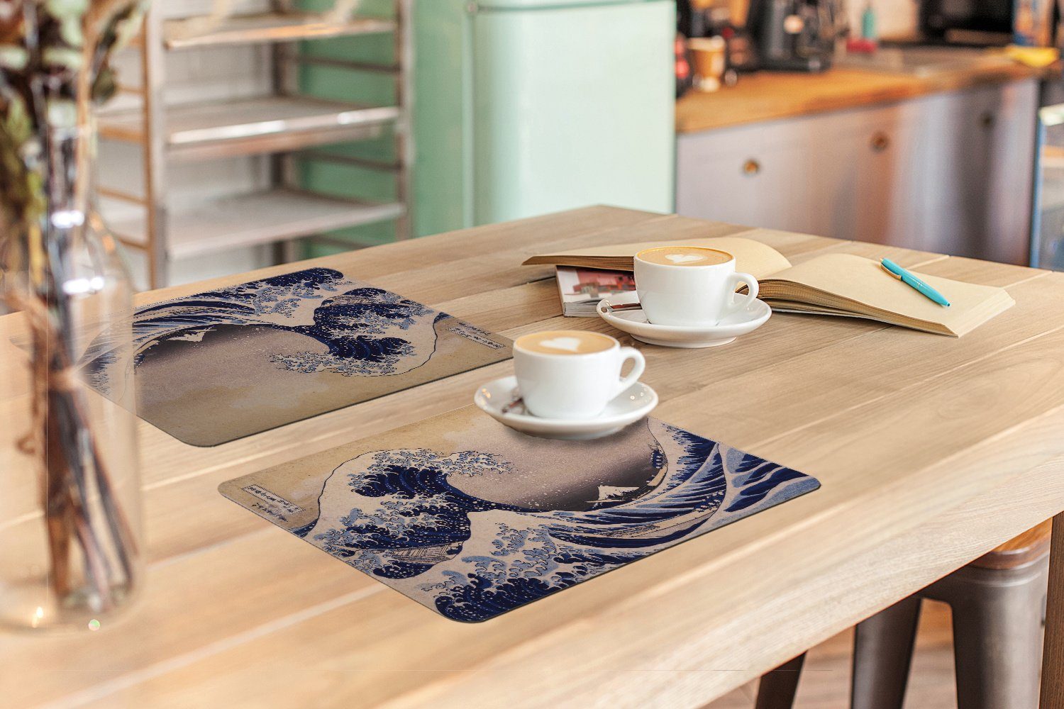 Platzset, Die große Kluft von Katsushika Tischmatten, Platzmatte, Hokusai, - Platzdecken, von Kanagawa MuchoWow, Platzset, (6-St), Gemälde Schmutzabweisend
