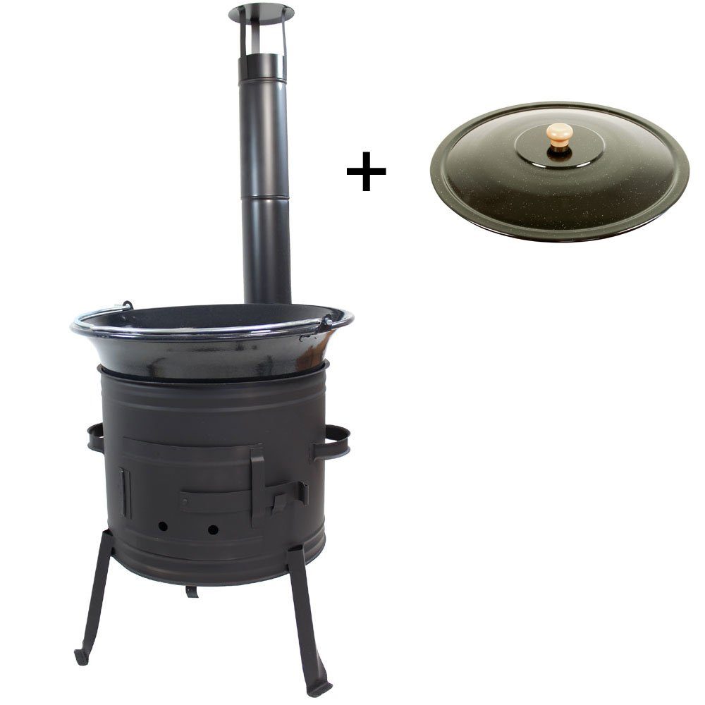 Grillplanet Holzkohlegrill Grillplanet Gulaschkanone 0,8 mm 39 cm 22 Liter und Deckel, Set
