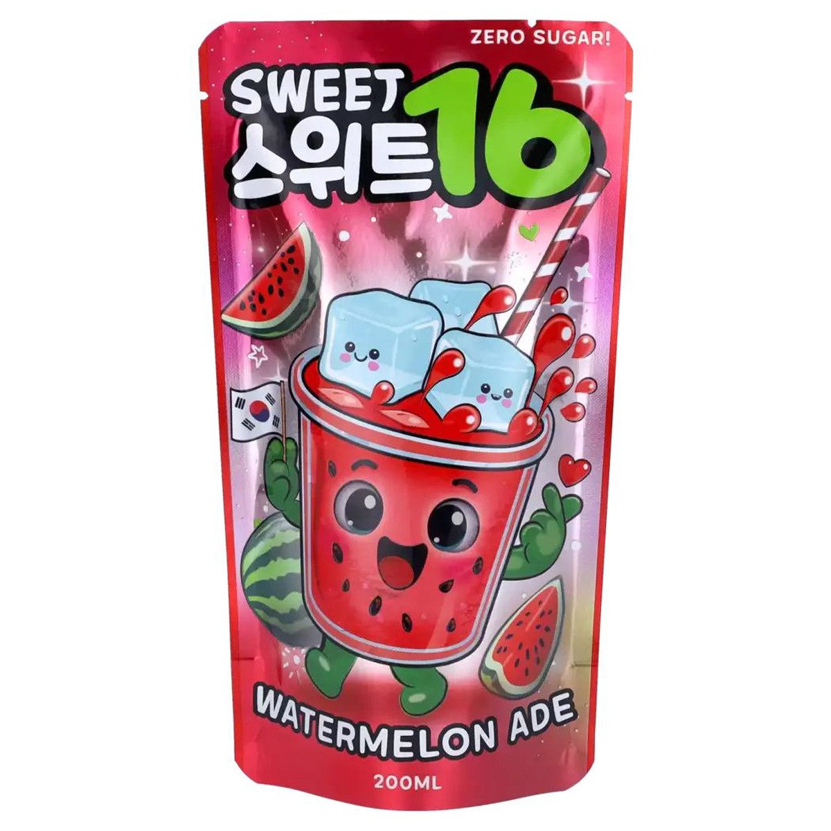 Sweet16 Softgetränk, Sweet16 Wassermelonenlimonade koreanisches Getränk zuckerfrei 200ml