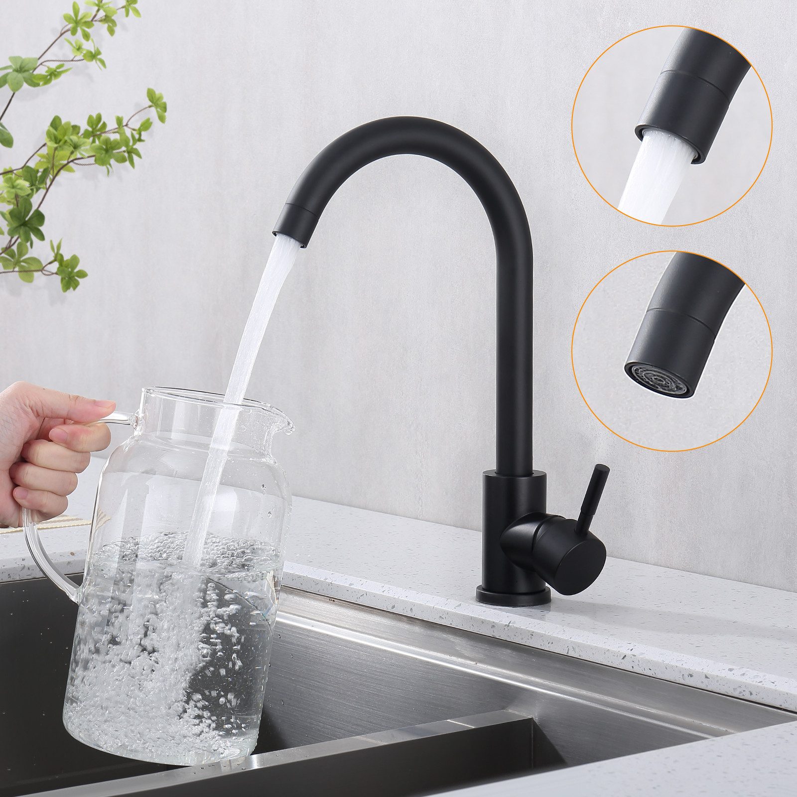HOMELODY Küchenarmatur Schwarzer 360° drehbarer Spültischarmatur günstig online kaufen