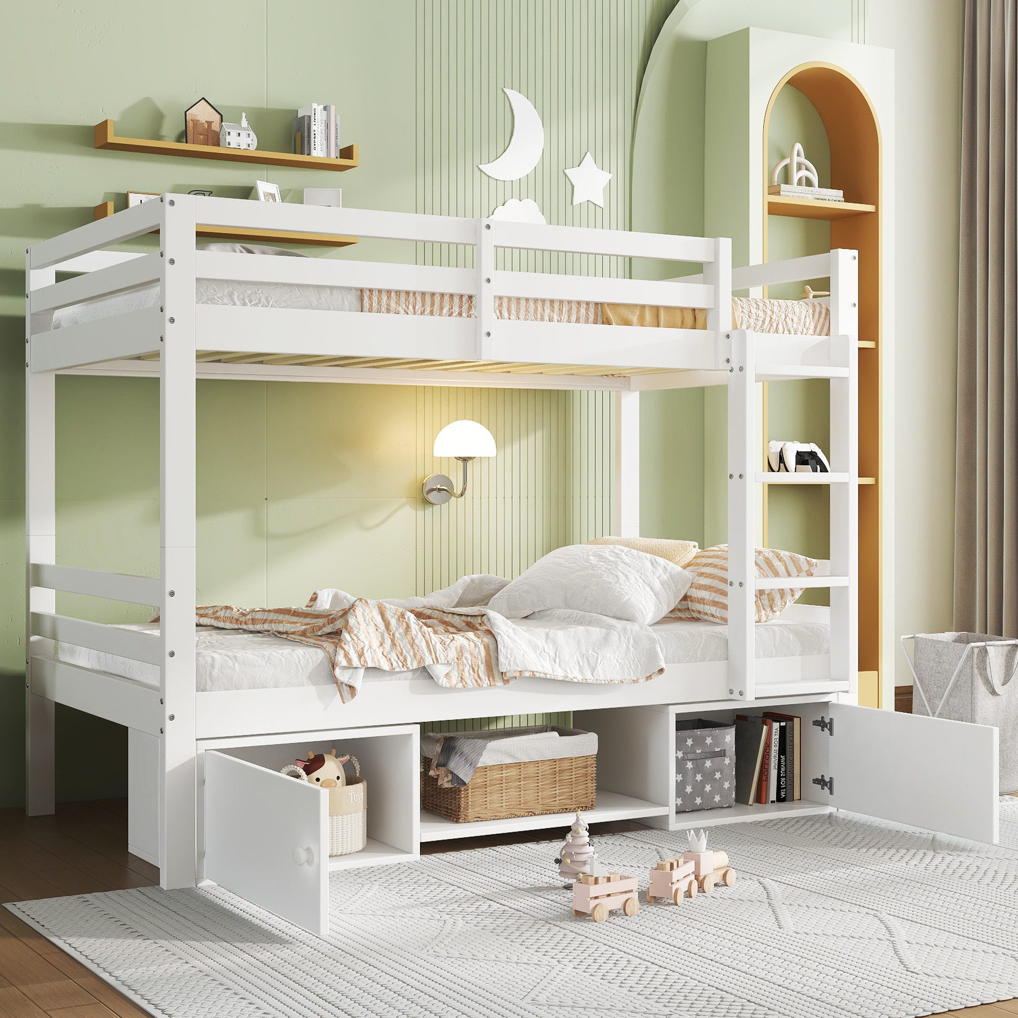 Flieks Etagenbett, Massivholz Kinderbett Schuhregale/Stauraumfächer/Umwande günstig online kaufen