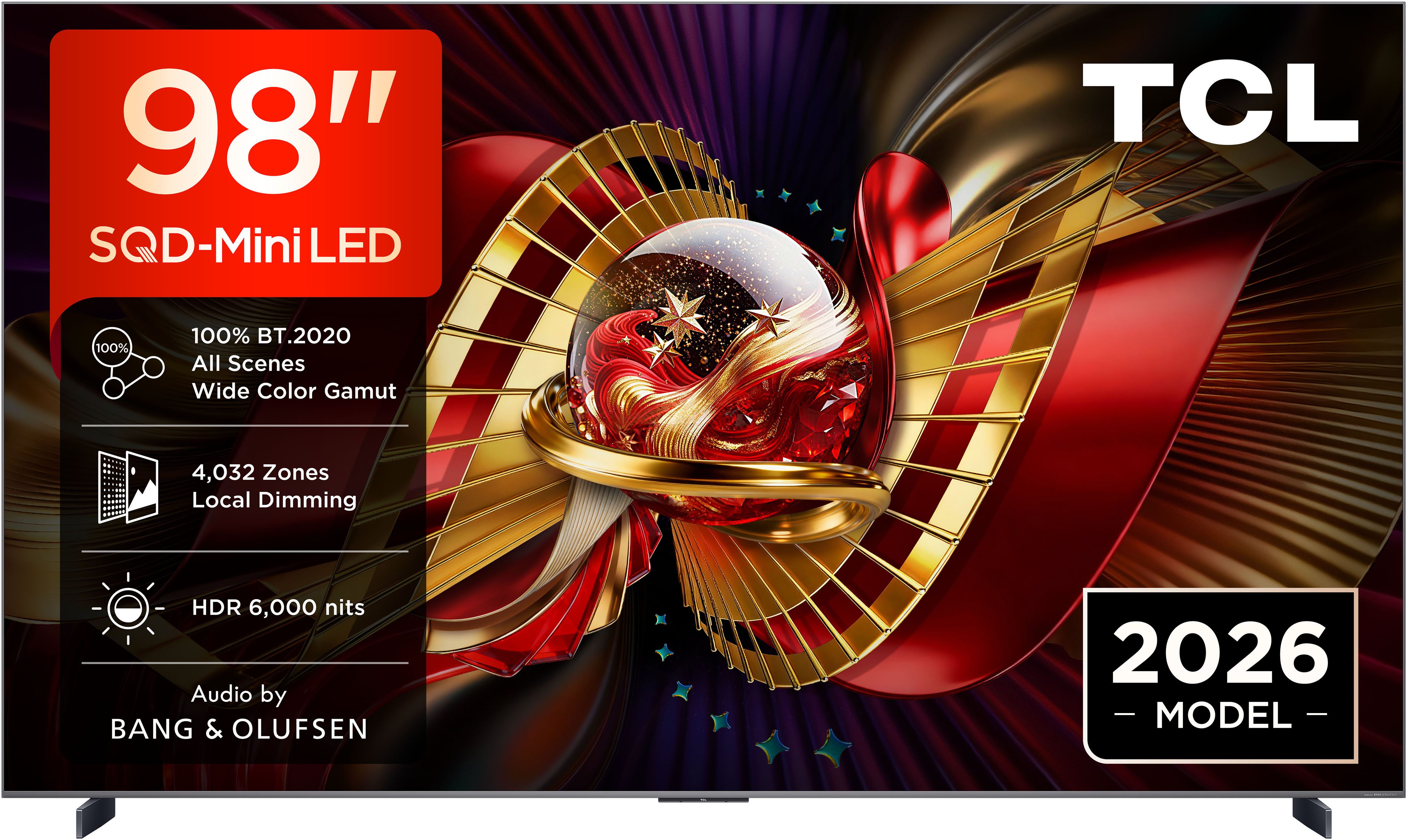 TCL 98C8LX1 Mini-LED-Fernseher (248 cm/98 Zoll, 4K Ultra HD, Google TV, SQD-Mini LED, HDR 6000 Nits, 100%BT.2020, 144Hz, AiPQ Pro,Dolby Vision)