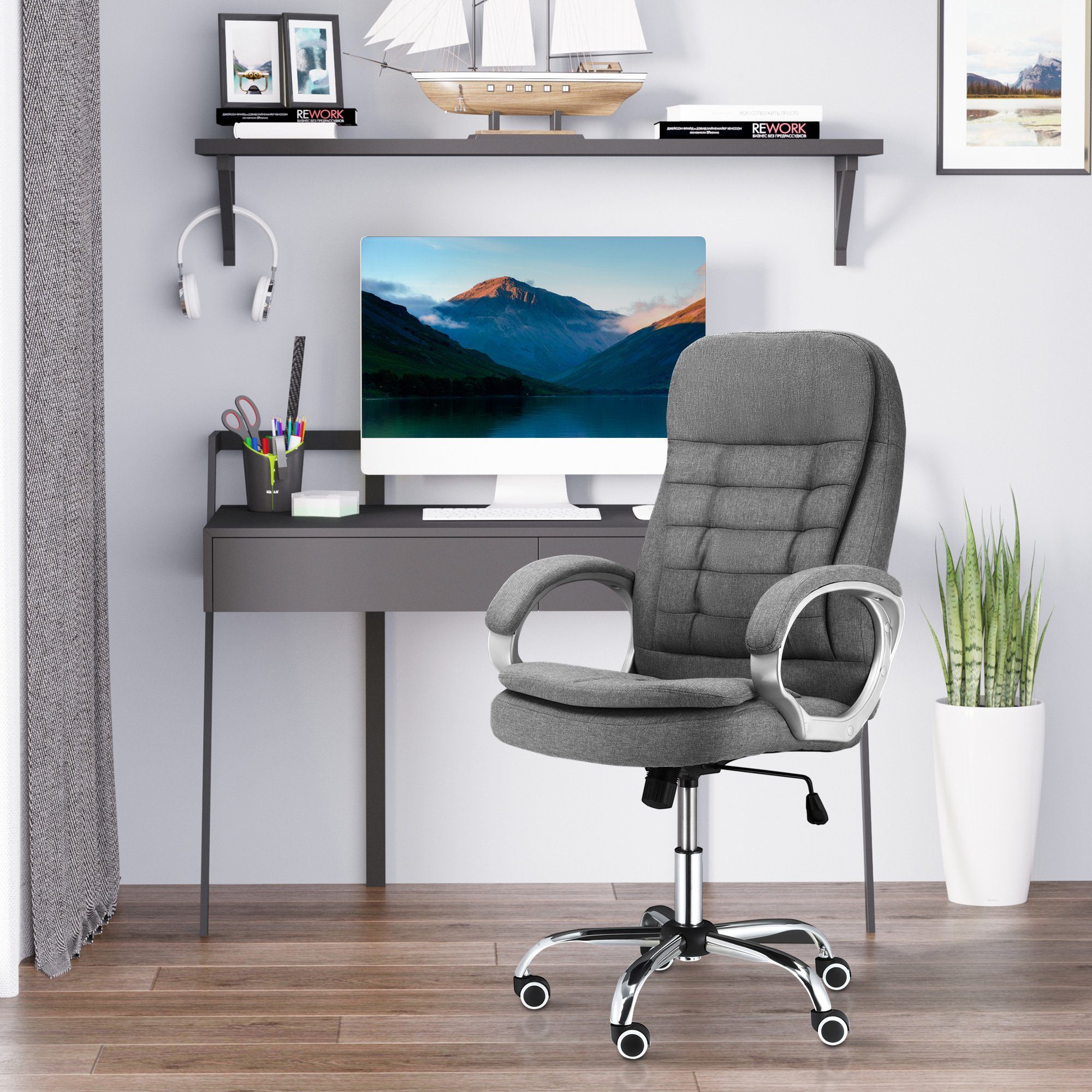 hoher grau Bürostuhl Vinsetto mit | Rückenlehne grau Schreibtischstuhl