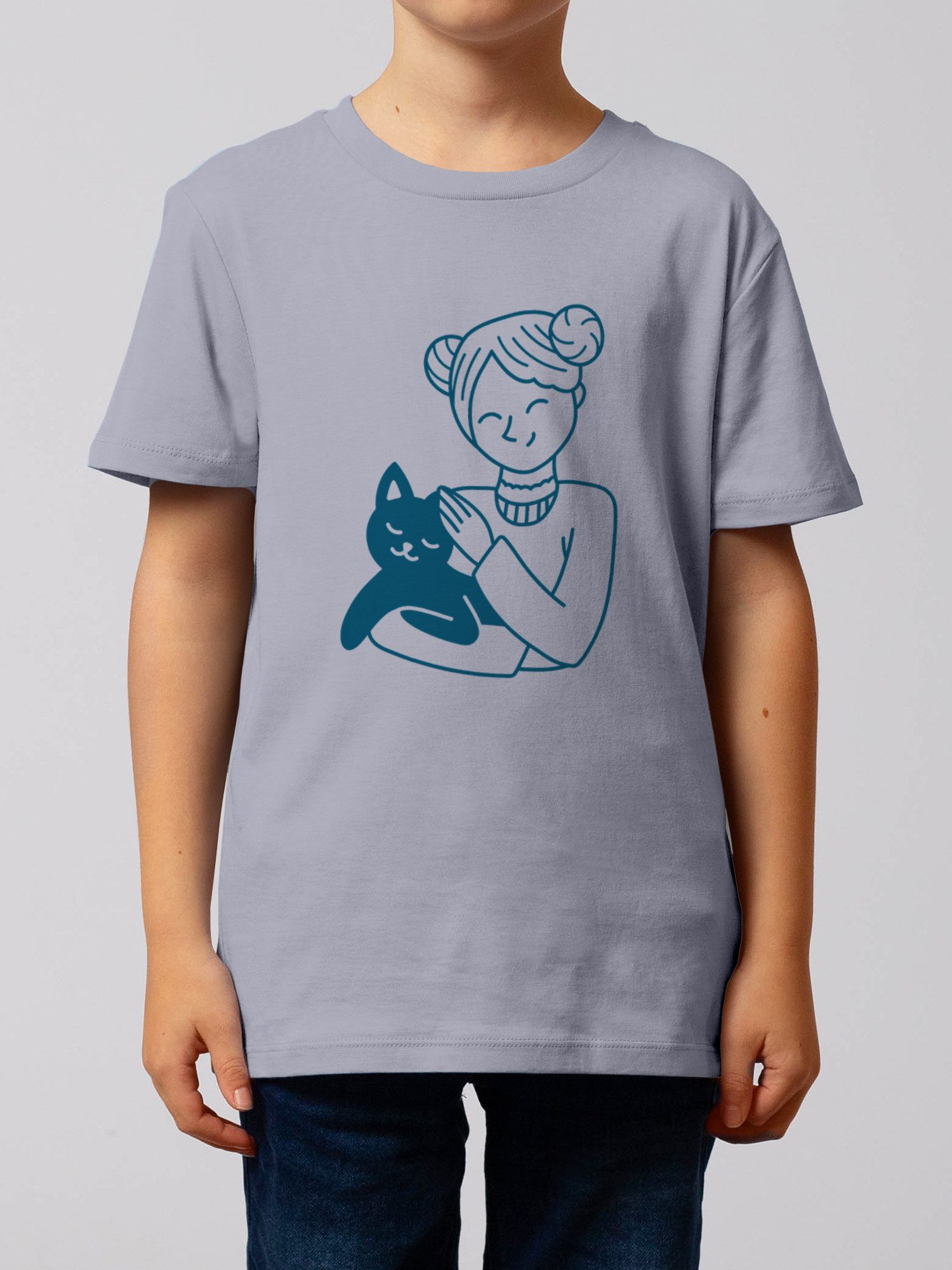 T-Shirt Mädchen und Katze