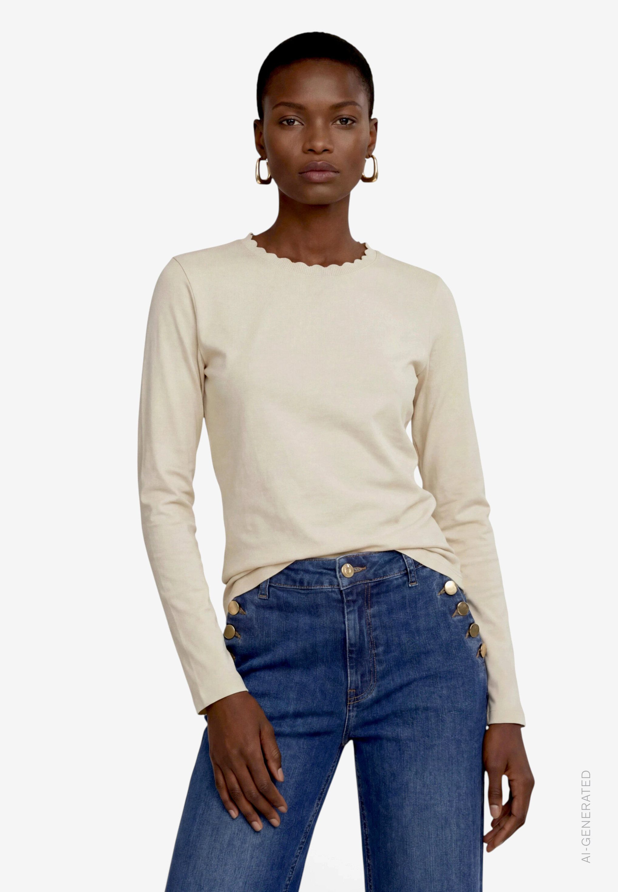 Zero Langarmshirt mit gewelltem Rundhals / Stretch