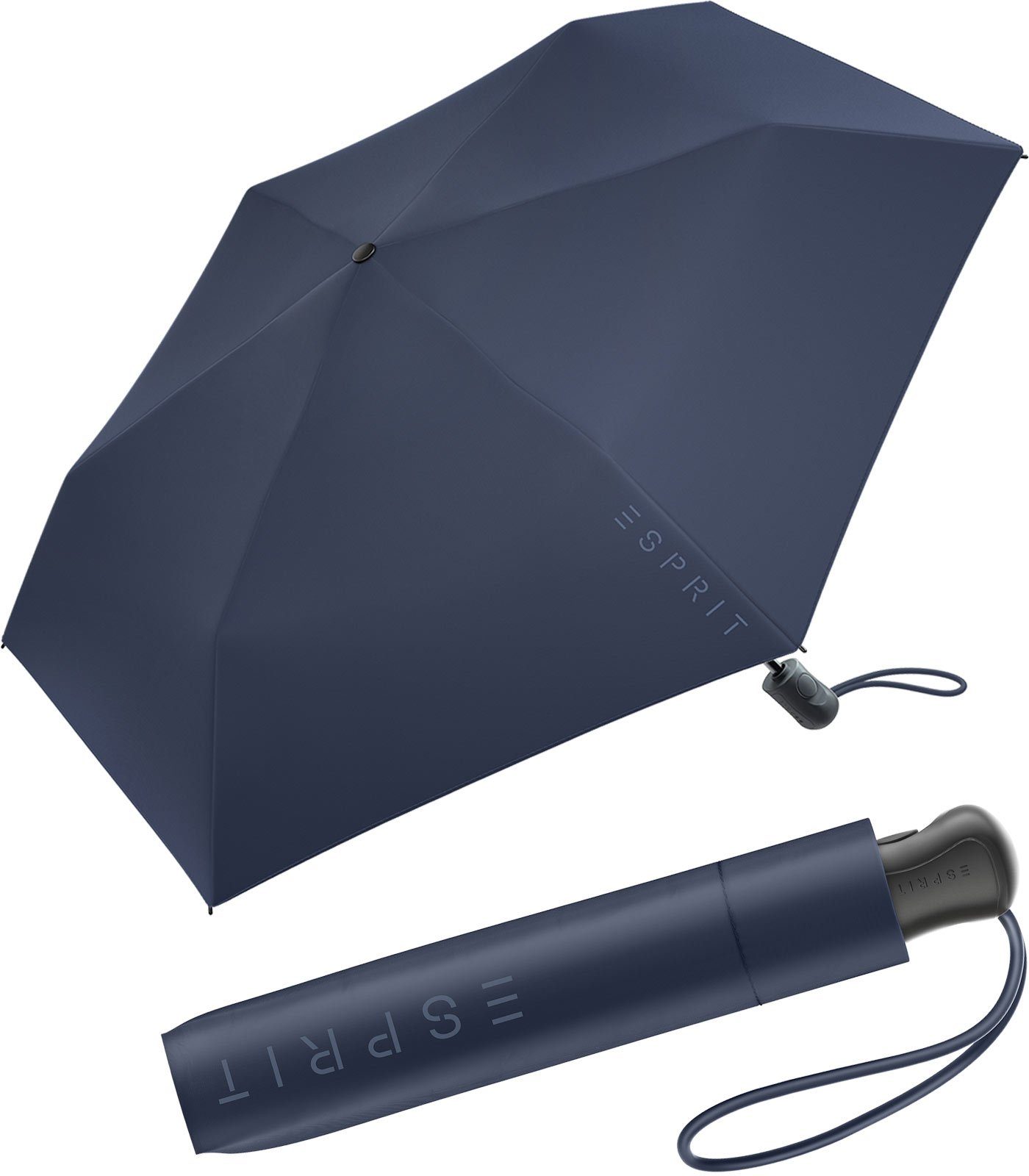 Esprit Taschenregenschirm Easymatic stabil klein Auf-Zu leicht und navy Slimline leicht, Automatik