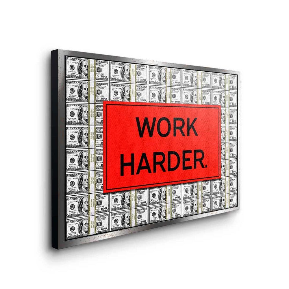 Premium DOTCOMCANVAS® Motivation Leinwandbild ohne Büro Leinwandbild, Work - Mindset Harder - - Rahmen -