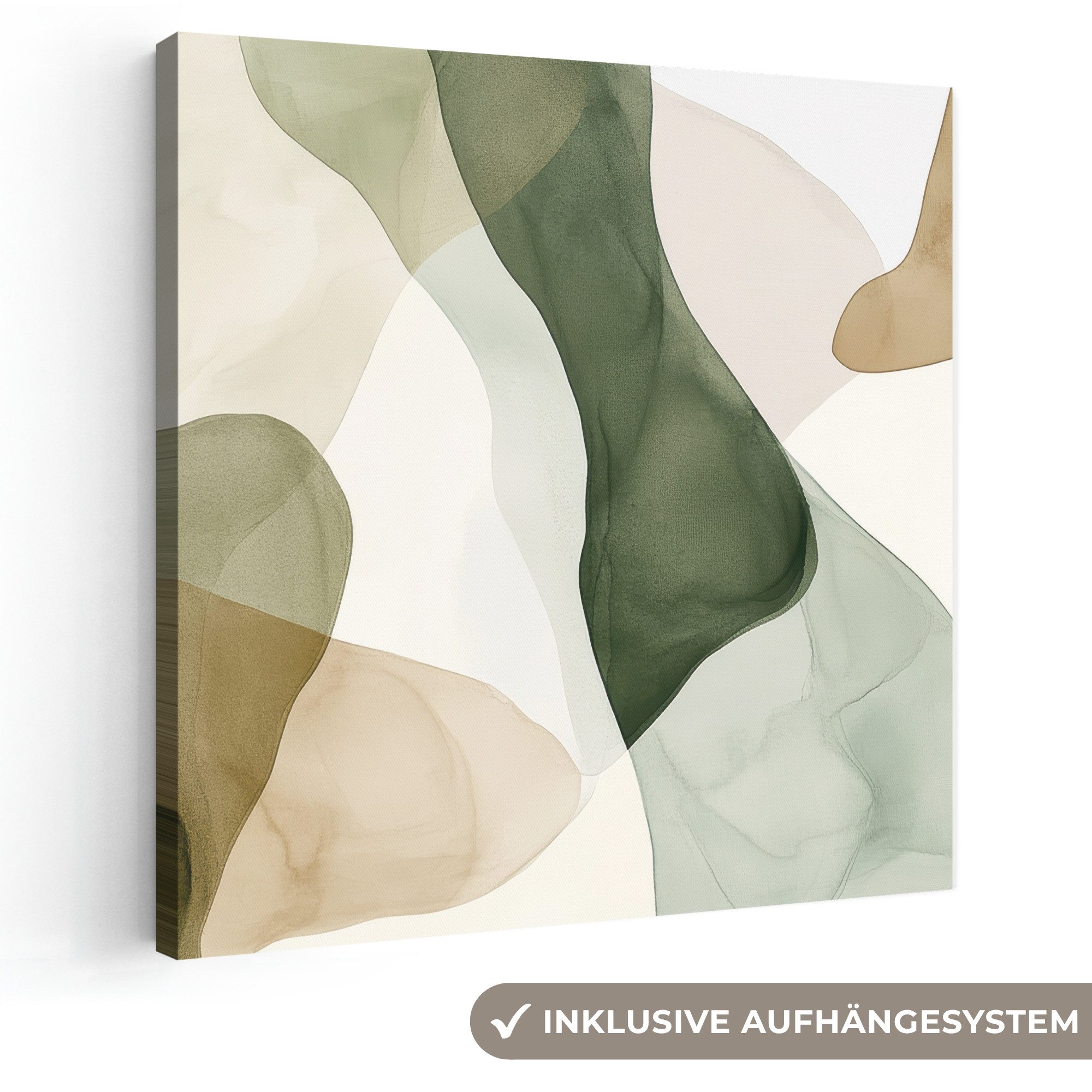 OneMillionCanvasses® Leinwandbild Japandi - Abstrakt - Grün, Fotodruck (1 St), Wandbild, Deko Schlafzimmer Wohnzimmer Flur 20x20 cm